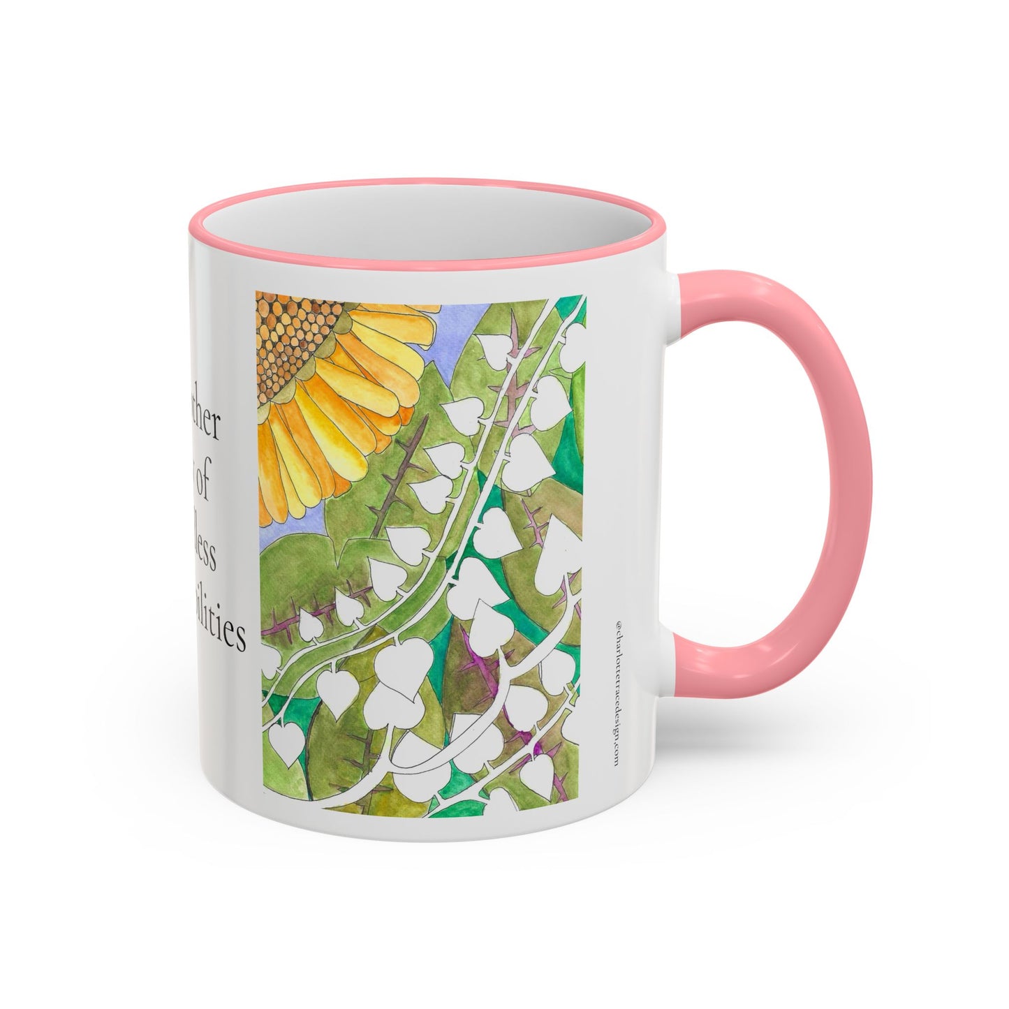 Inspirational Sunflower Accent Rim Mug — "Another day of endless possibilities" 11oz