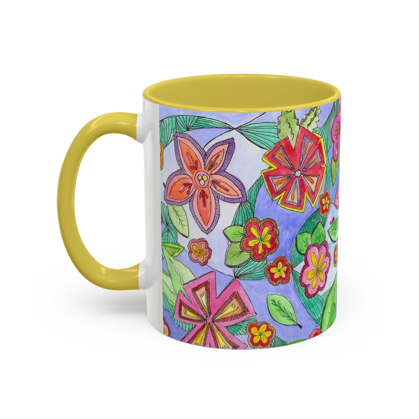 Floral Color burst Ceramic Mug — Bright Hand-Drawn Flower Pattern