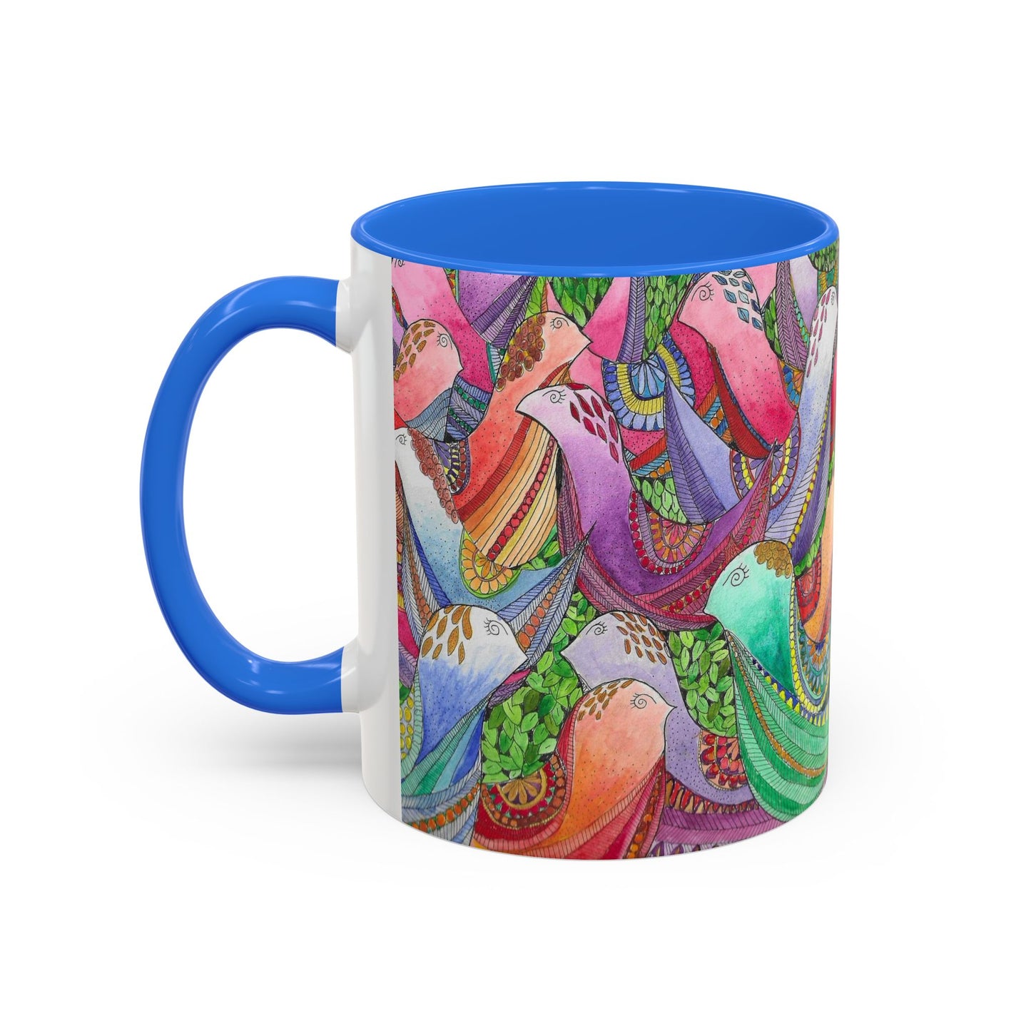 Colorful Pigeon Bird Mug — Vibrant Watercolor Bird Coffee Cup (11oz)