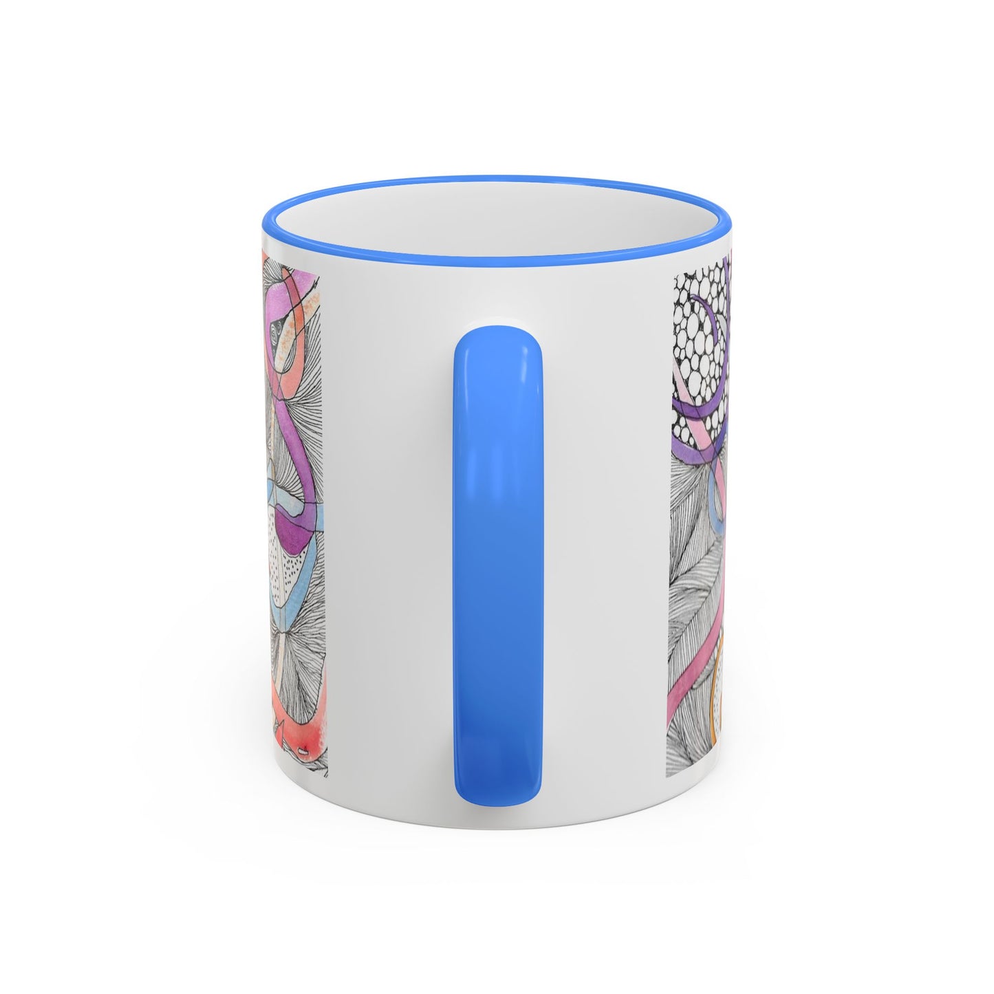 Abstract Colorful Swirls Accent Rim Mug — Artistic Floral Doodle Coffee Cup (11oz/15oz)