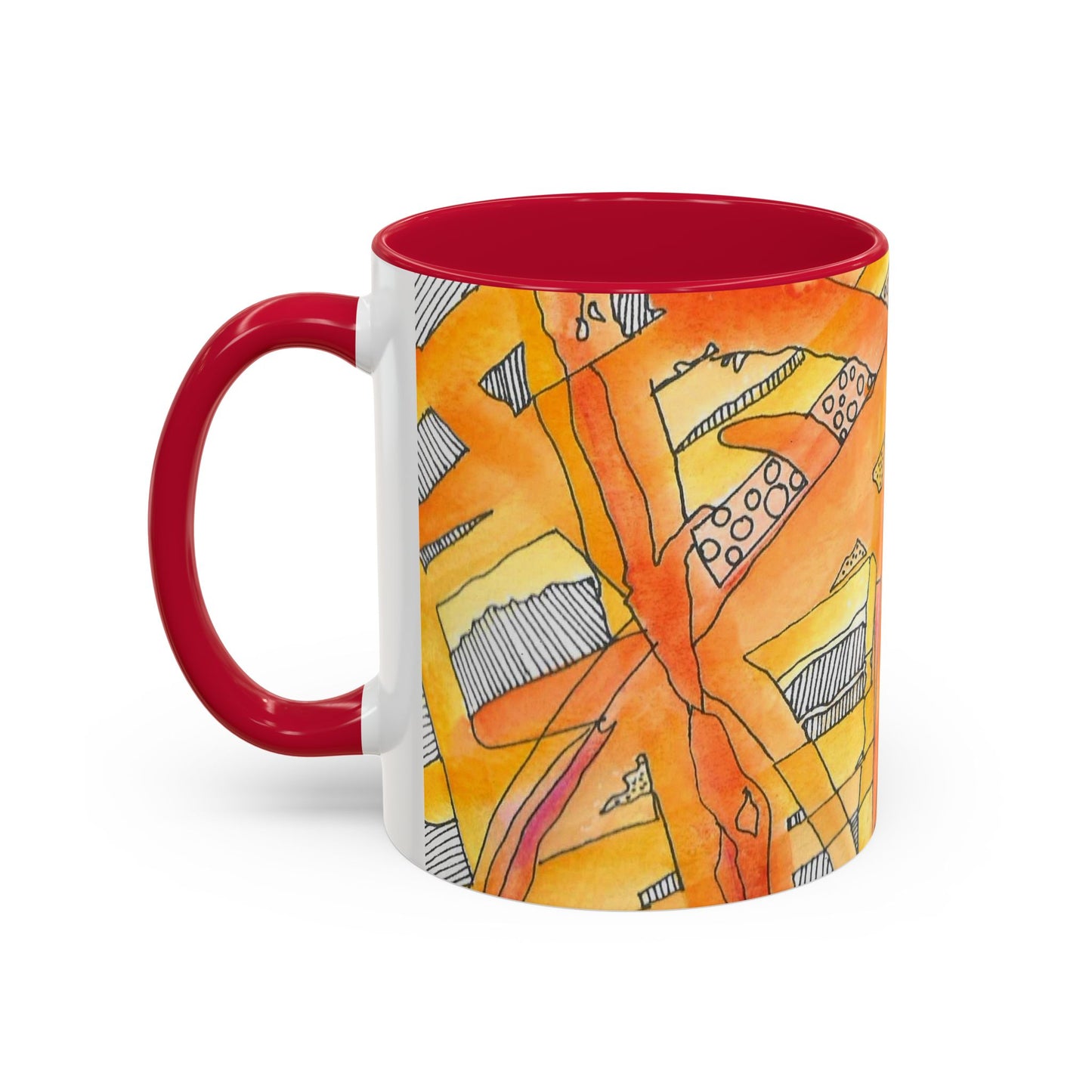 Abstract Orange Watercolor Mug — Vibrant Hand-Painted 11oz Ceramic Coffee Mug