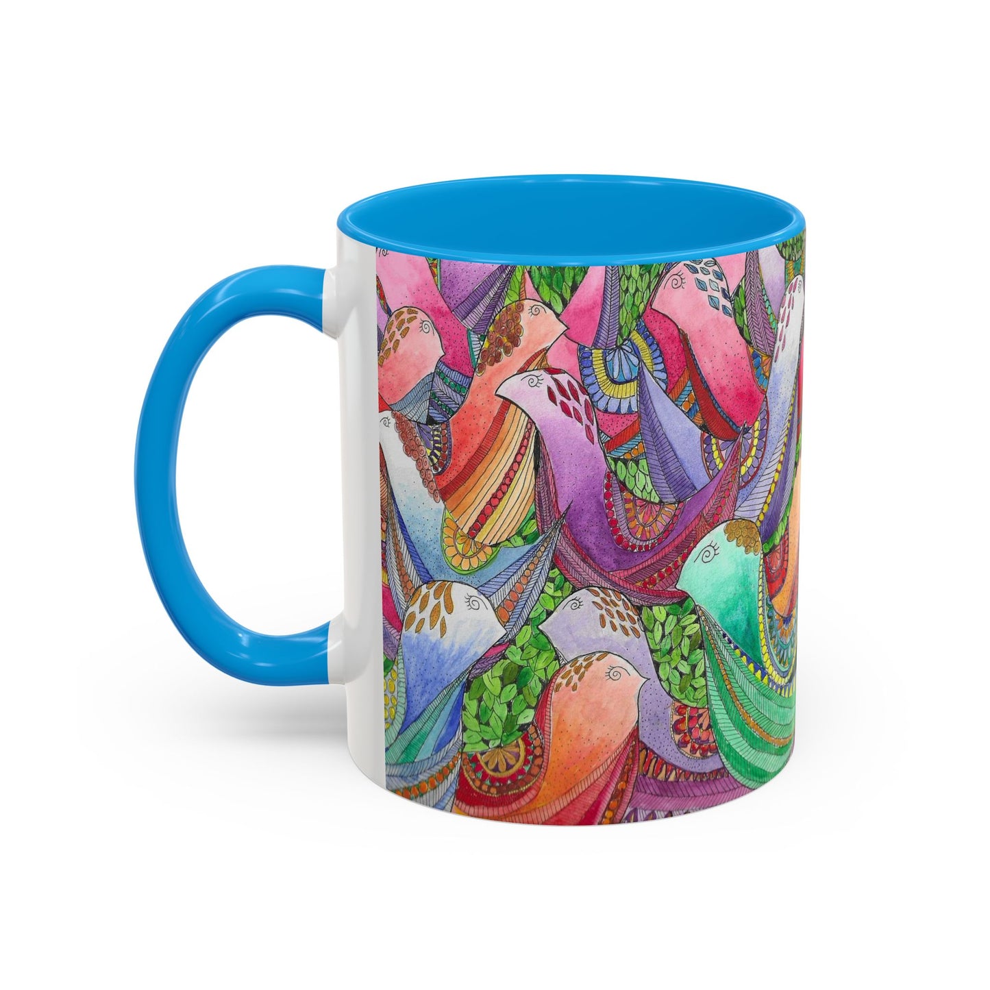 Colorful Pigeon Bird Mug — Vibrant Watercolor Bird Coffee Cup (11oz)