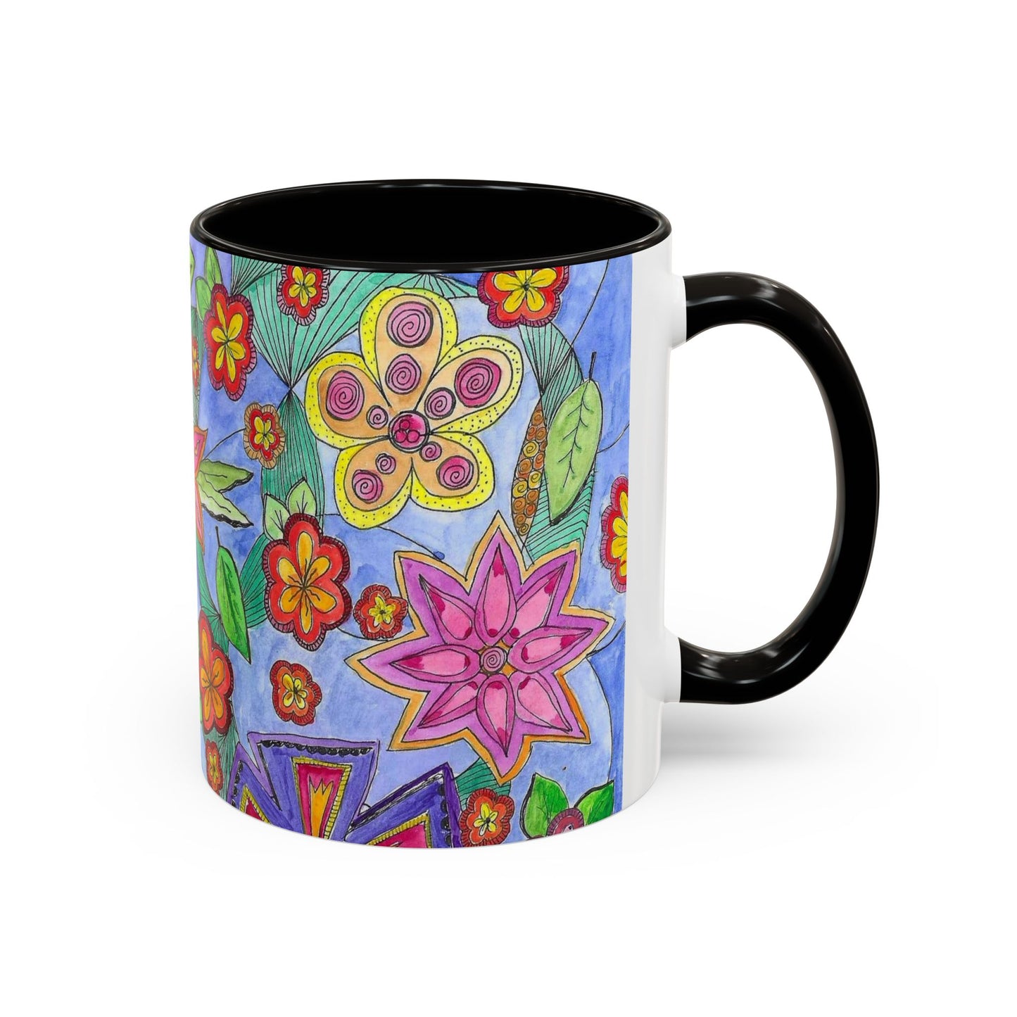 Floral Color burst Ceramic Mug  — Bright Hand-Drawn Flower Pattern