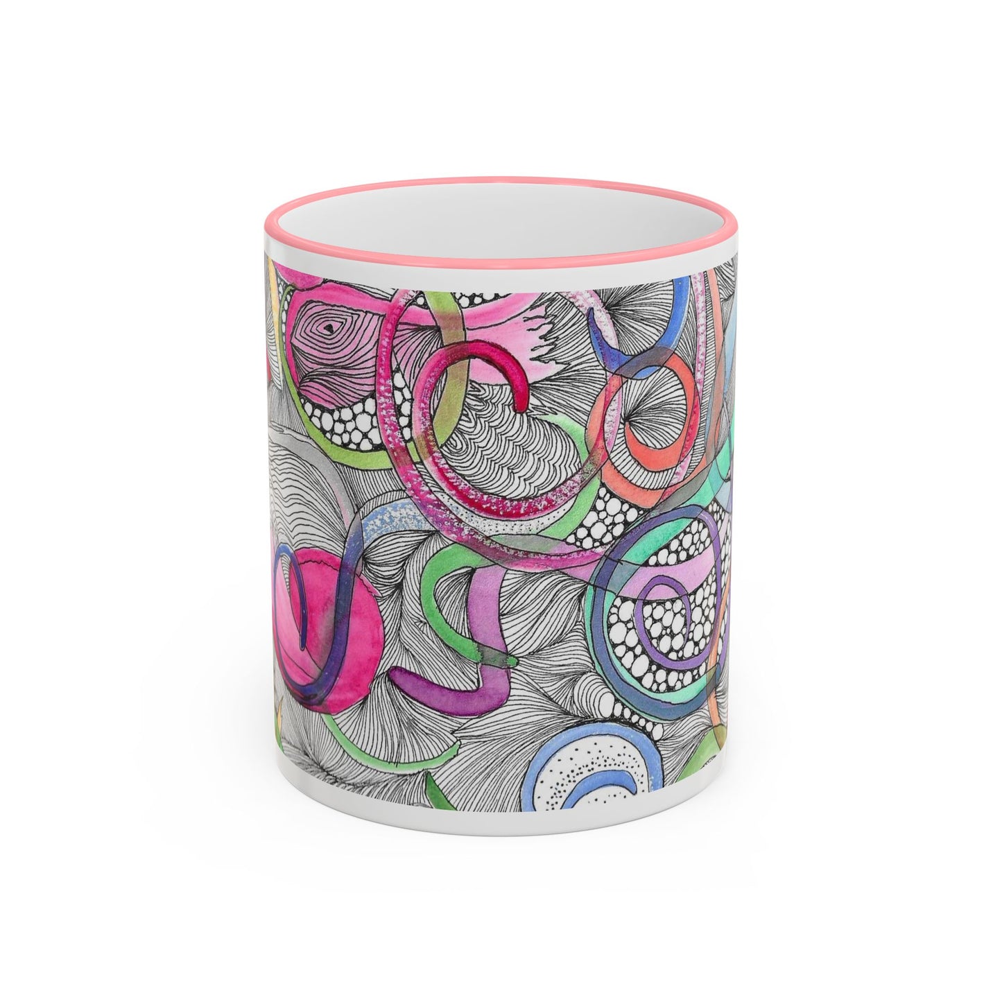 Abstract Colorful Swirls Accent Rim Mug — Artistic Floral Doodle Coffee Cup (11oz/15oz)