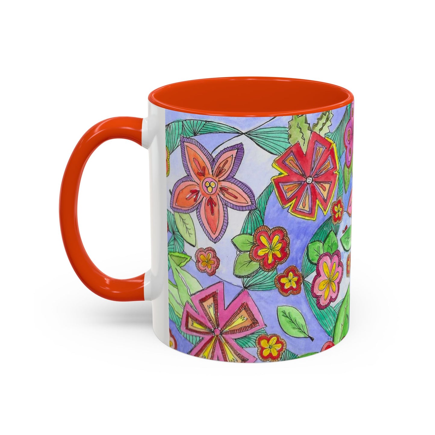 Floral Color burst Ceramic Mug  — Bright Hand-Drawn Flower Pattern