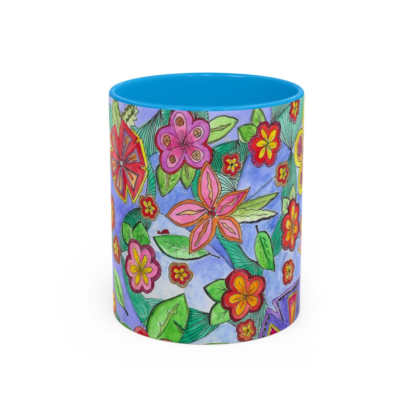 Floral Color burst Ceramic Mug  — Bright Hand-Drawn Flower Pattern