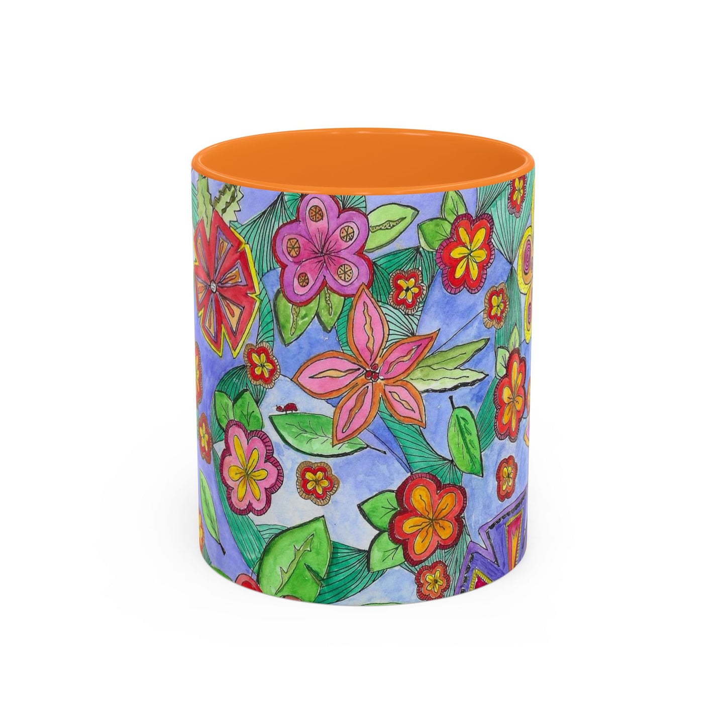 Floral Color burst Ceramic Mug  — Bright Hand-Drawn Flower Pattern