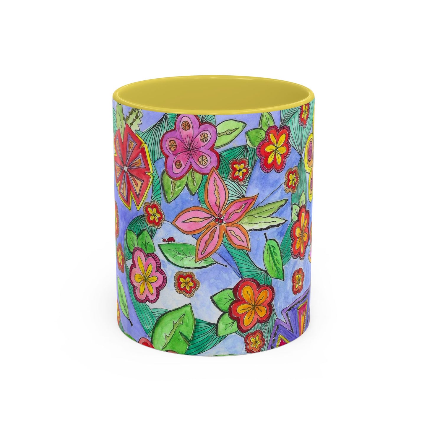 Floral Color burst Ceramic Mug  — Bright Hand-Drawn Flower Pattern