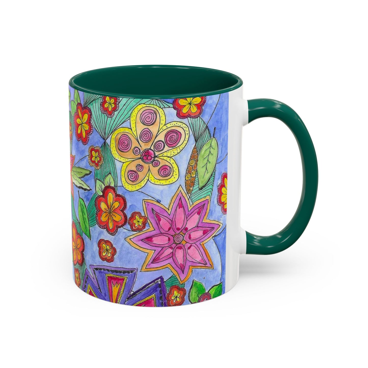 Floral Color burst Ceramic Mug  — Bright Hand-Drawn Flower Pattern