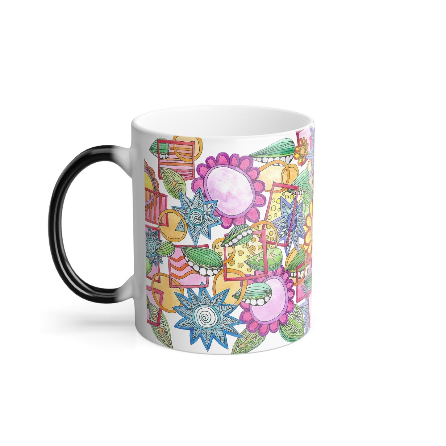 Color-Changing Floral Doodle Mug — 11oz Heat Reveal Mug