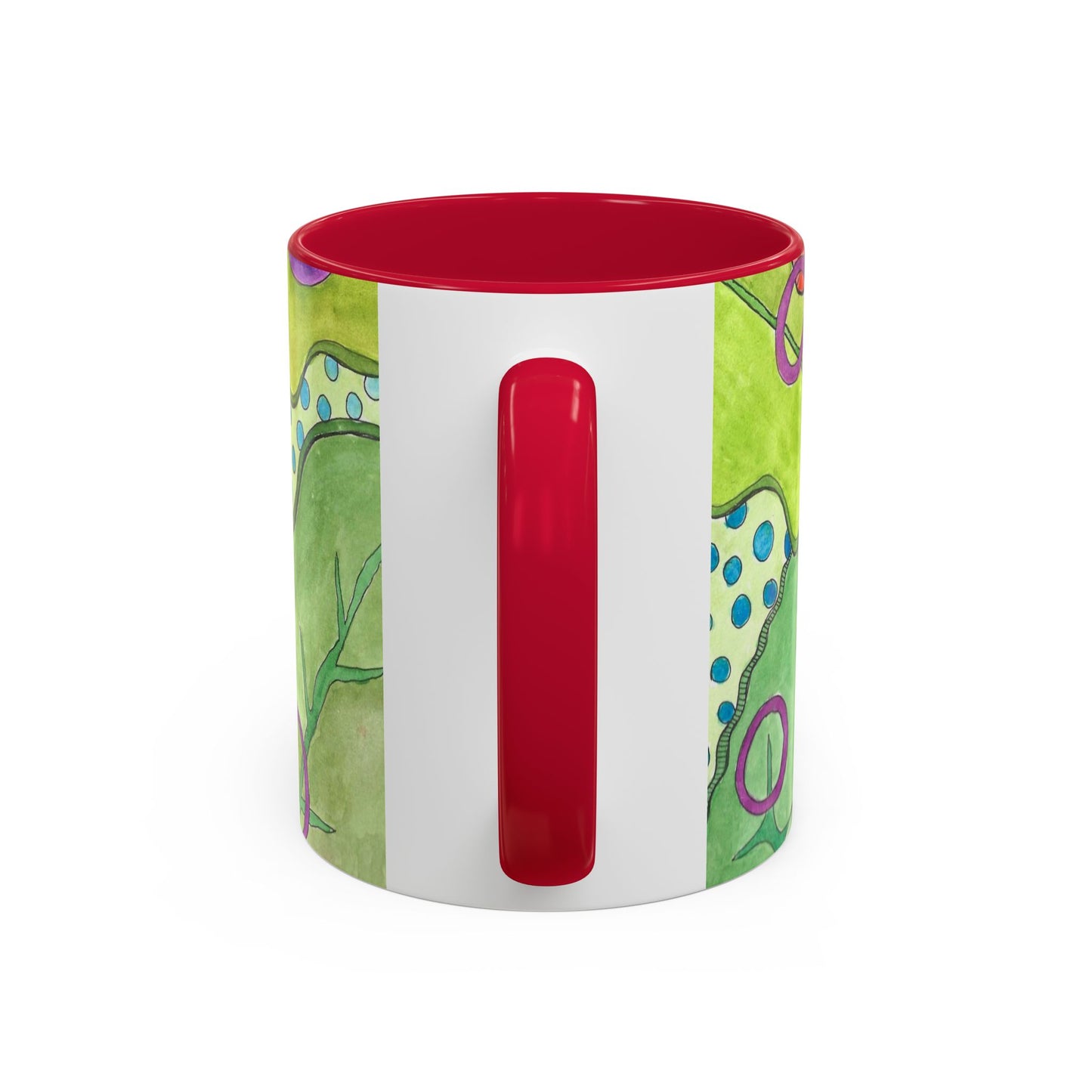 Floral Pop Art Mug — Bright Red Poppies on Green Background 11oz