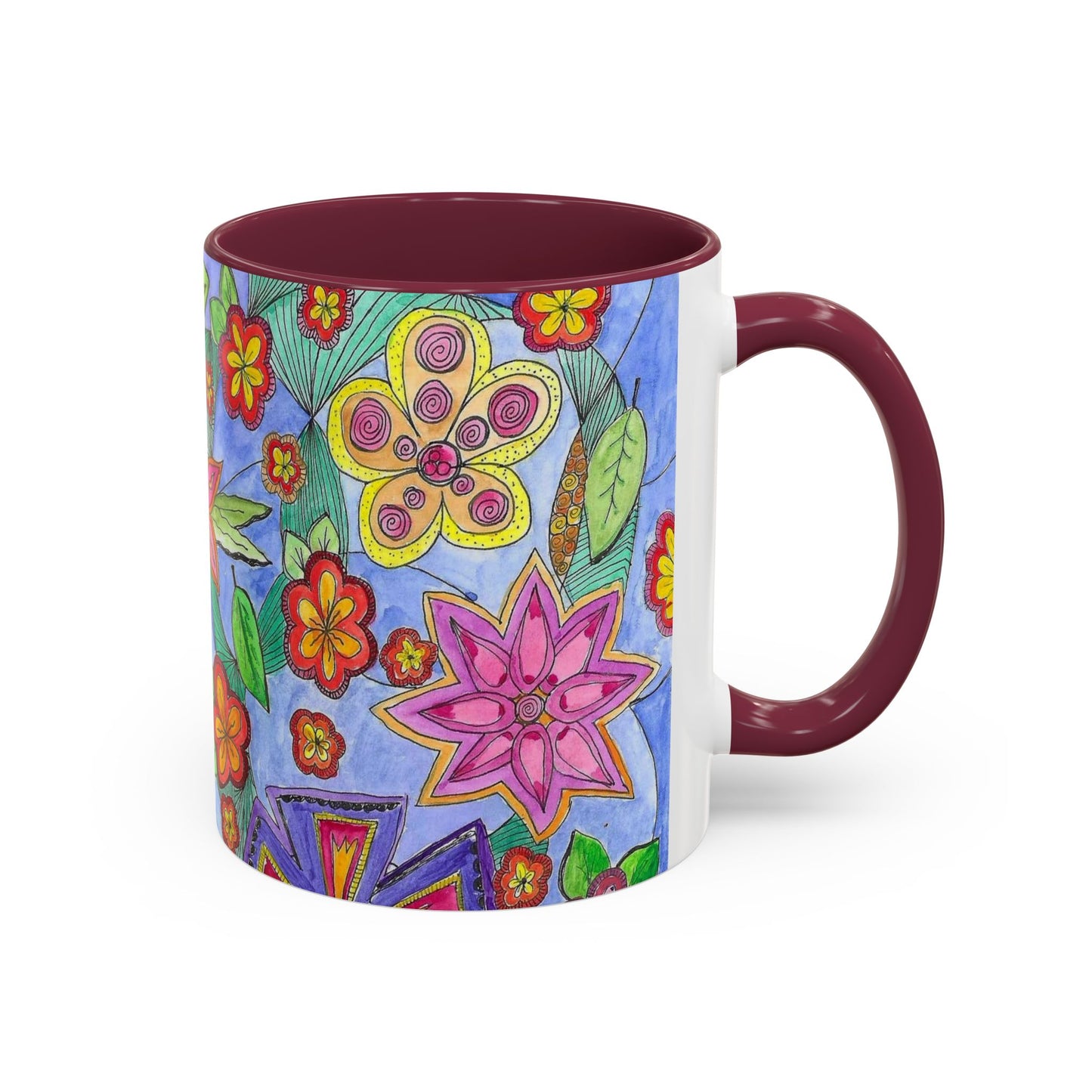 Floral Color burst Ceramic Mug  — Bright Hand-Drawn Flower Pattern