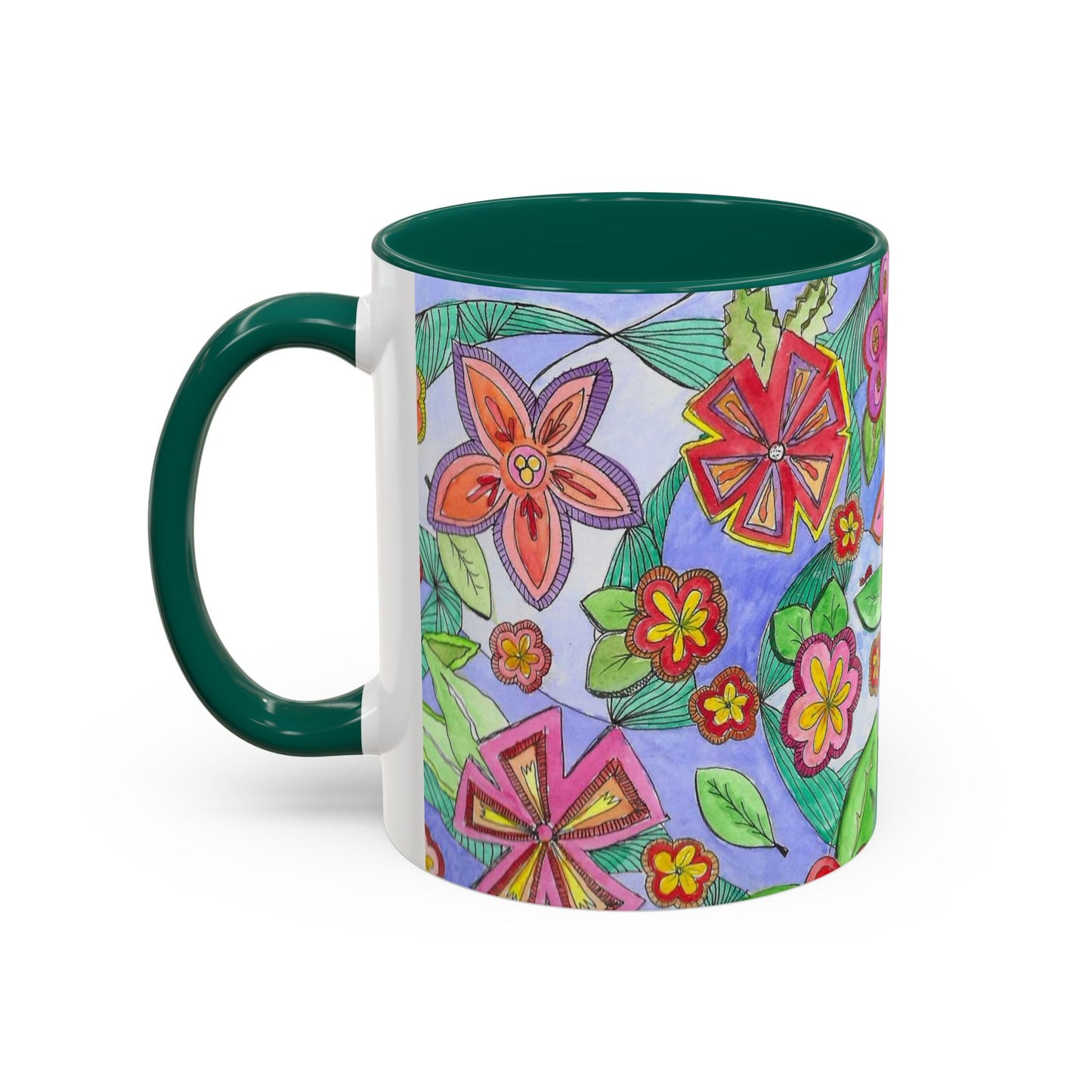 Floral Color burst Ceramic Mug  — Bright Hand-Drawn Flower Pattern