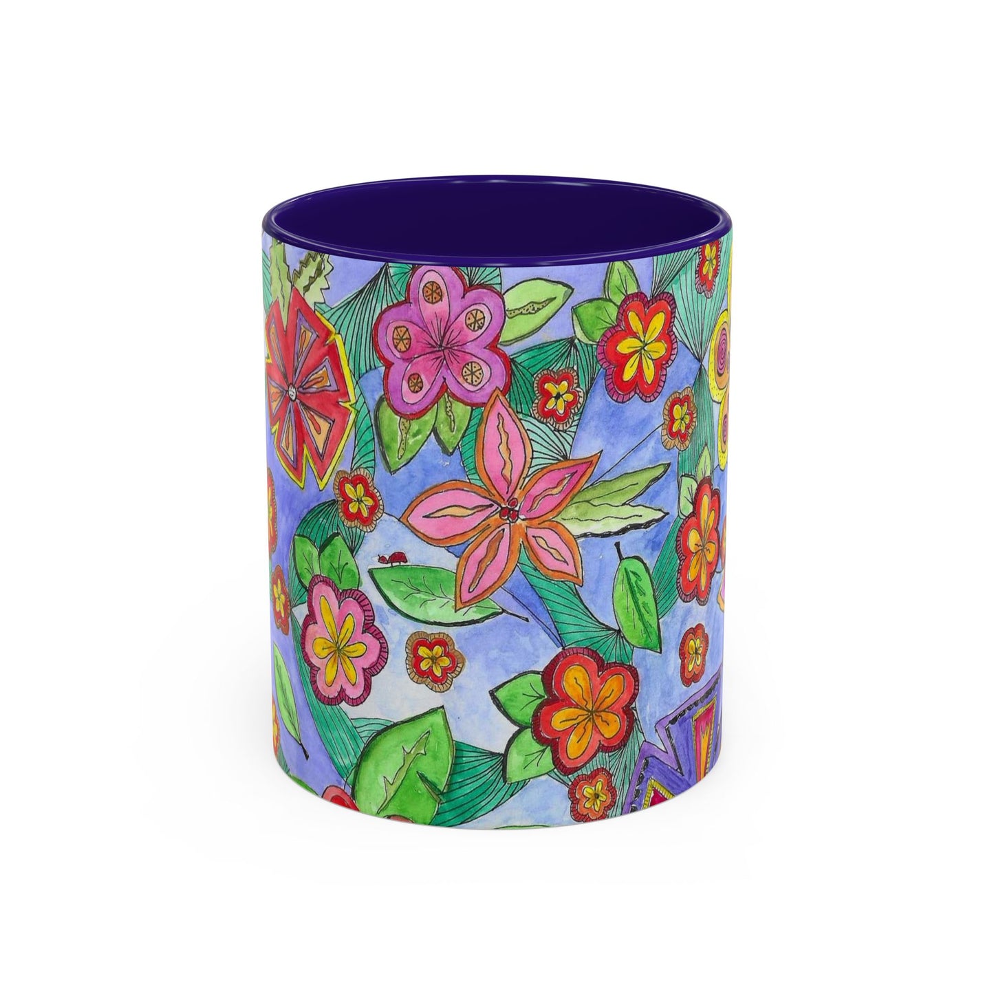 Floral Color burst Ceramic Mug  — Bright Hand-Drawn Flower Pattern