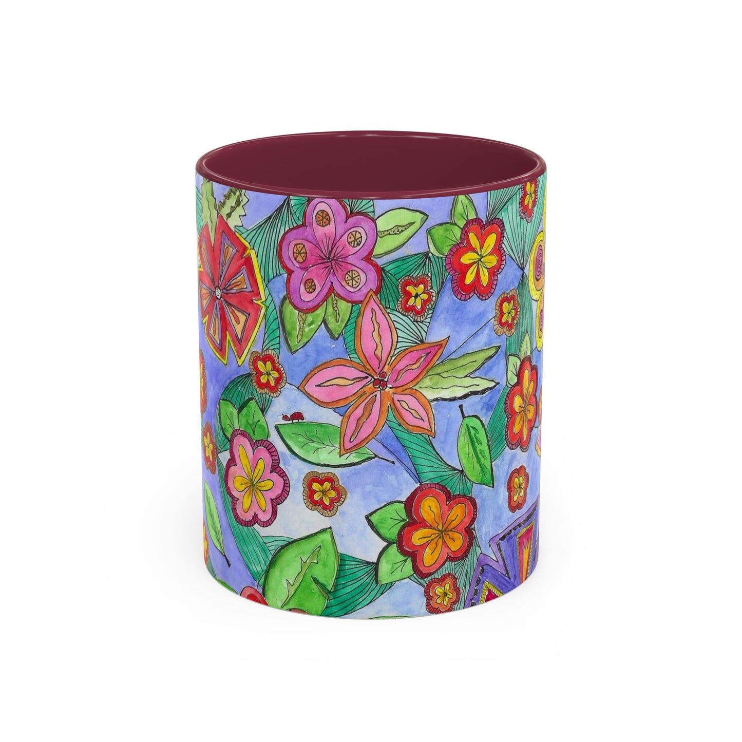 Floral Color burst Ceramic Mug  — Bright Hand-Drawn Flower Pattern