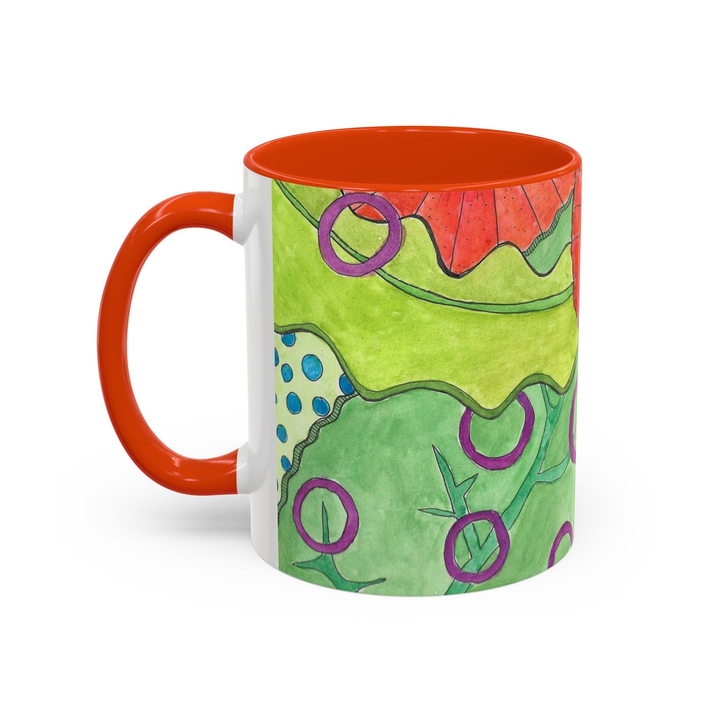 Floral Pop Art Mug — Bright Red Poppies on Green Background 11oz