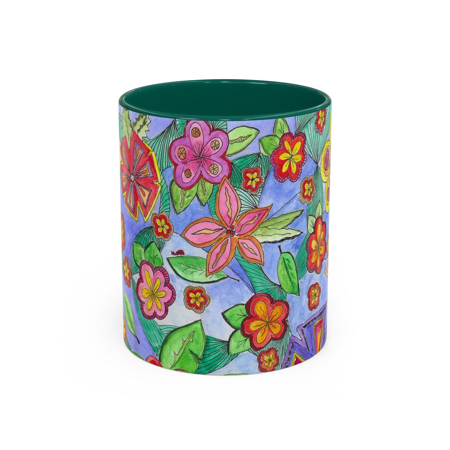 Floral Color burst Ceramic Mug  — Bright Hand-Drawn Flower Pattern