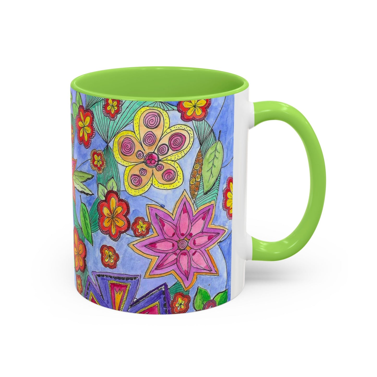 Floral Color burst Ceramic Mug  — Bright Hand-Drawn Flower Pattern
