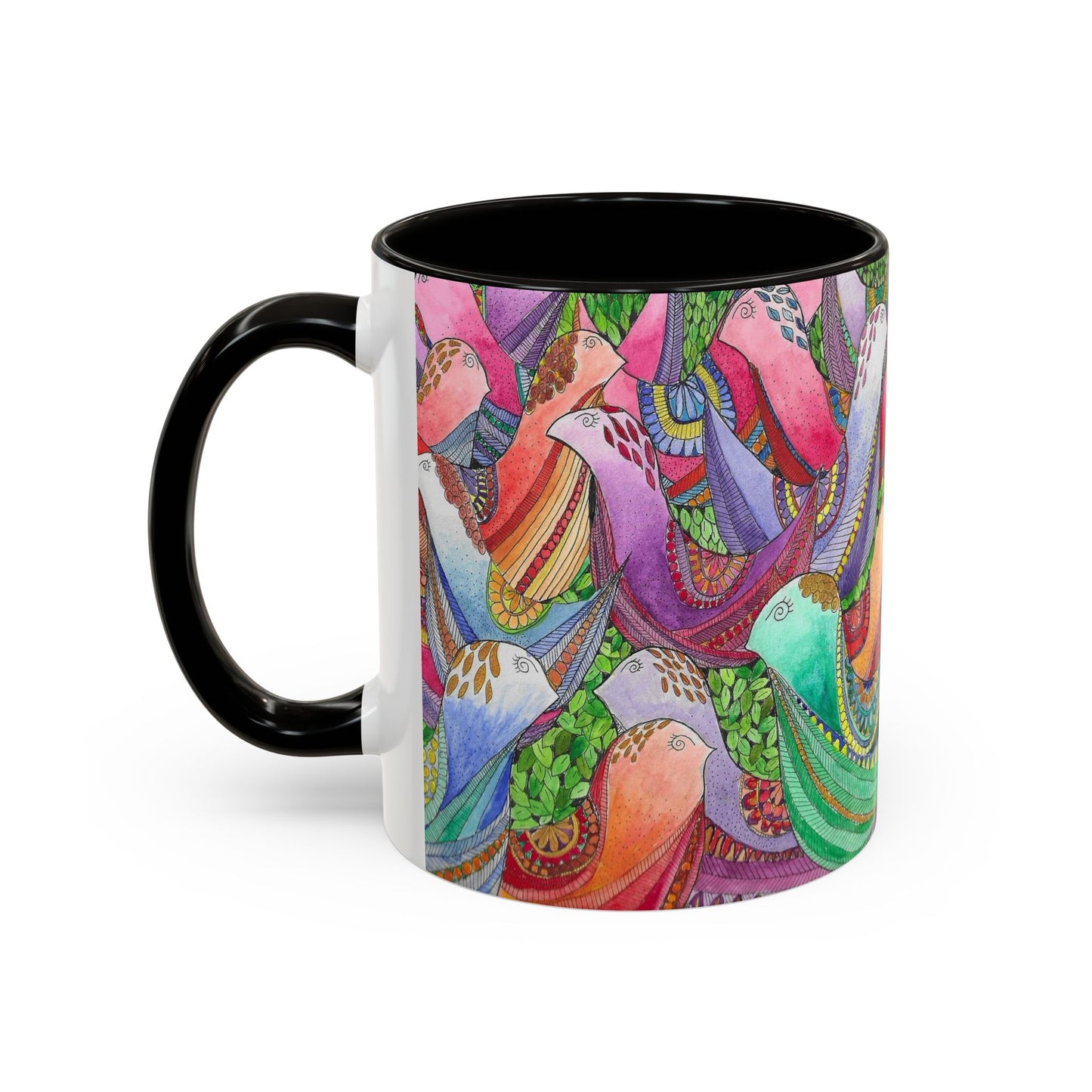 Colorful Pigeon Bird Mug — Vibrant Watercolor Bird Coffee Cup (11oz)