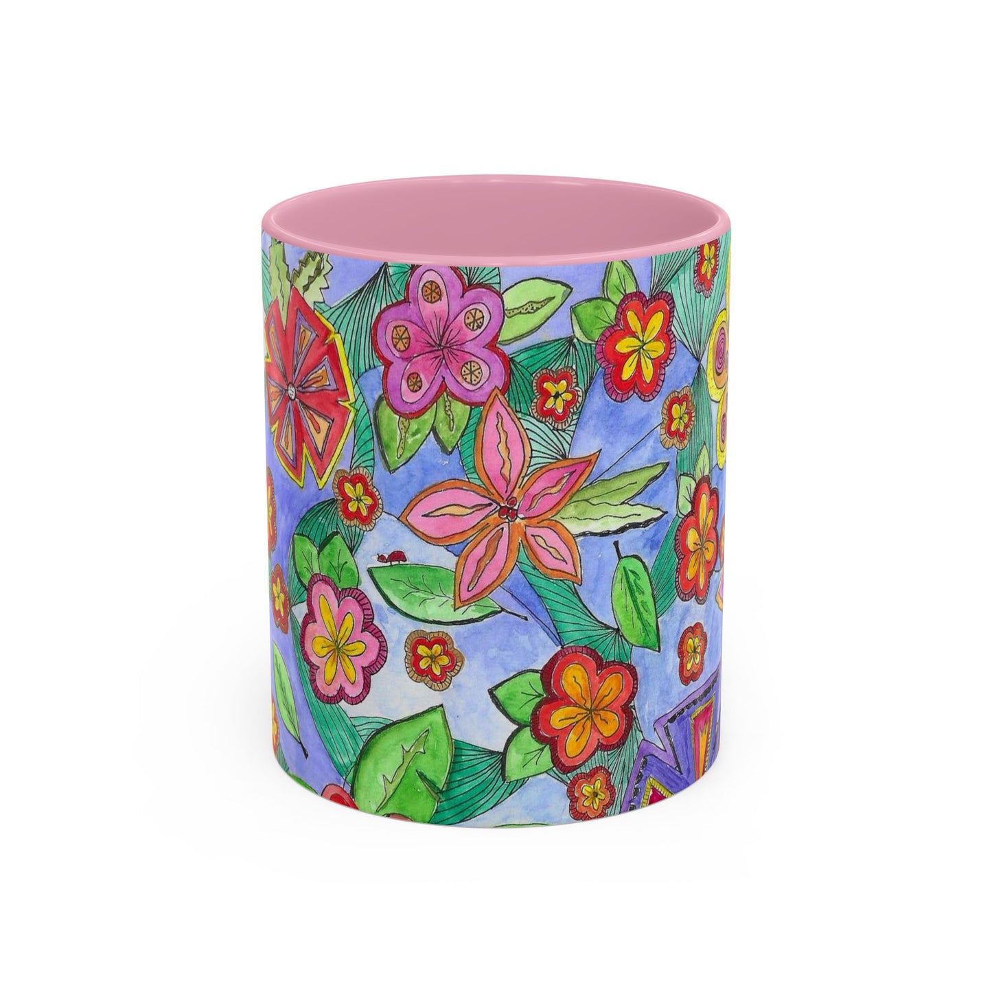 Floral Color burst Ceramic Mug  — Bright Hand-Drawn Flower Pattern