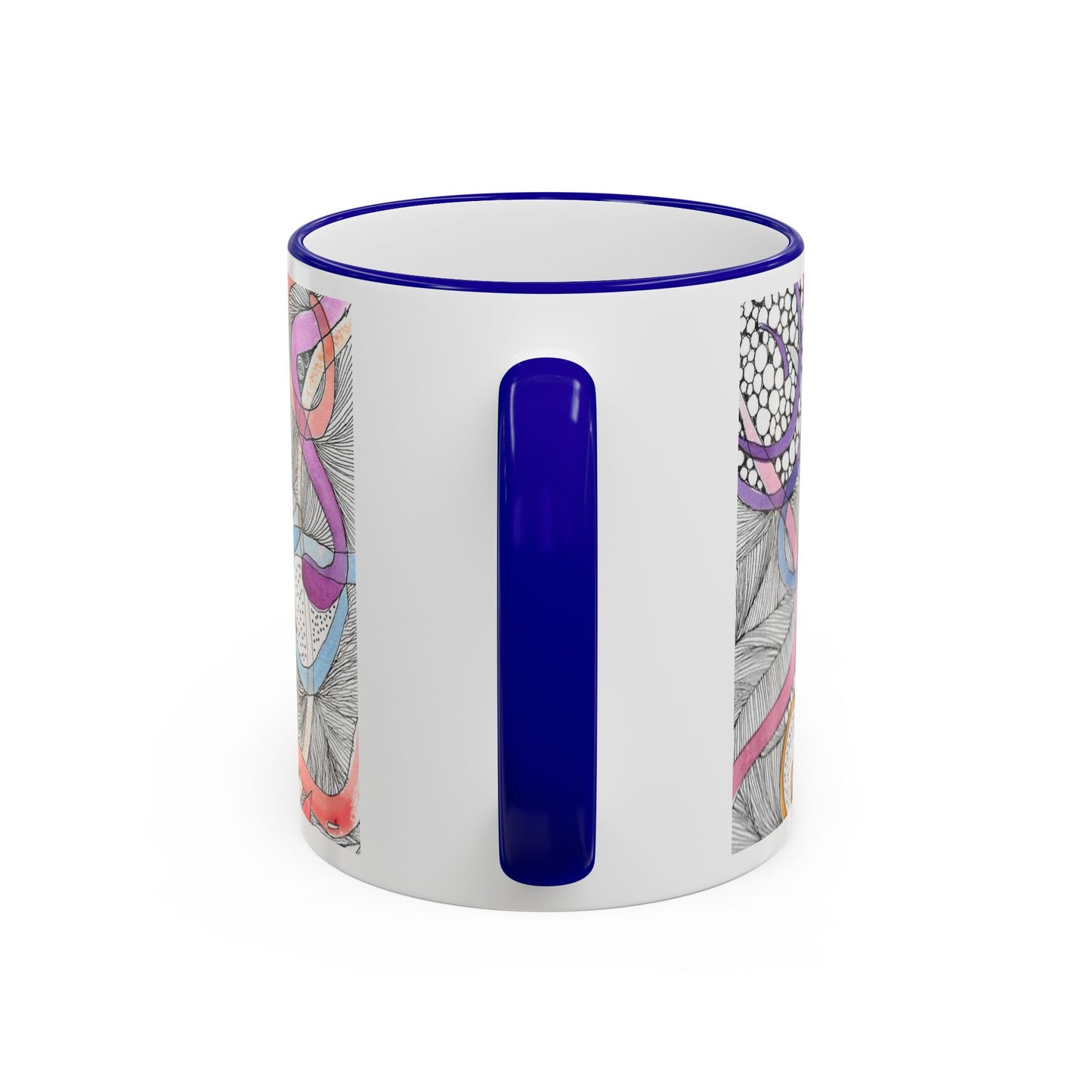 Abstract Colorful Swirls Accent Rim Mug — Artistic Floral Doodle Coffee Cup (11oz/15oz)