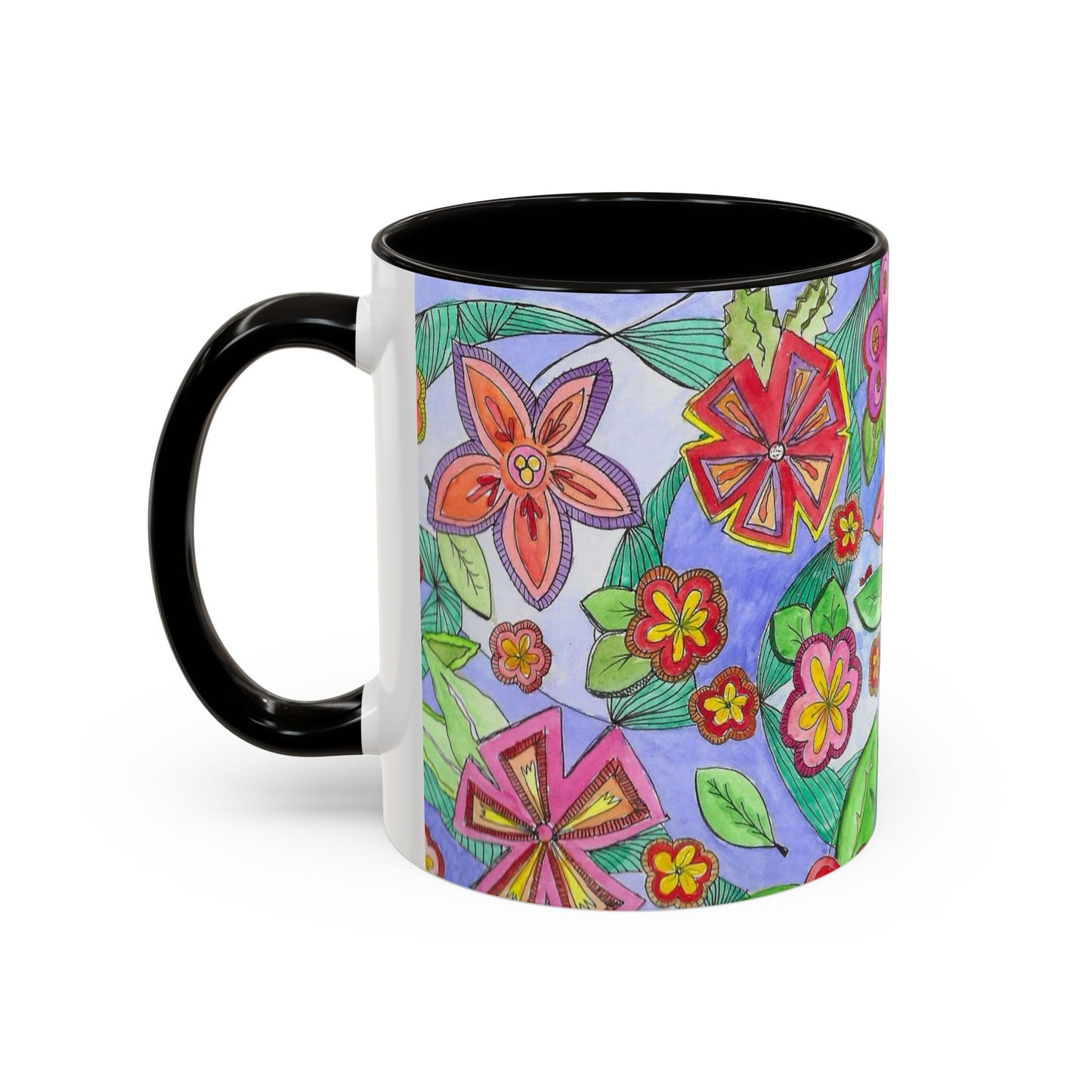 Floral Color burst Ceramic Mug  — Bright Hand-Drawn Flower Pattern