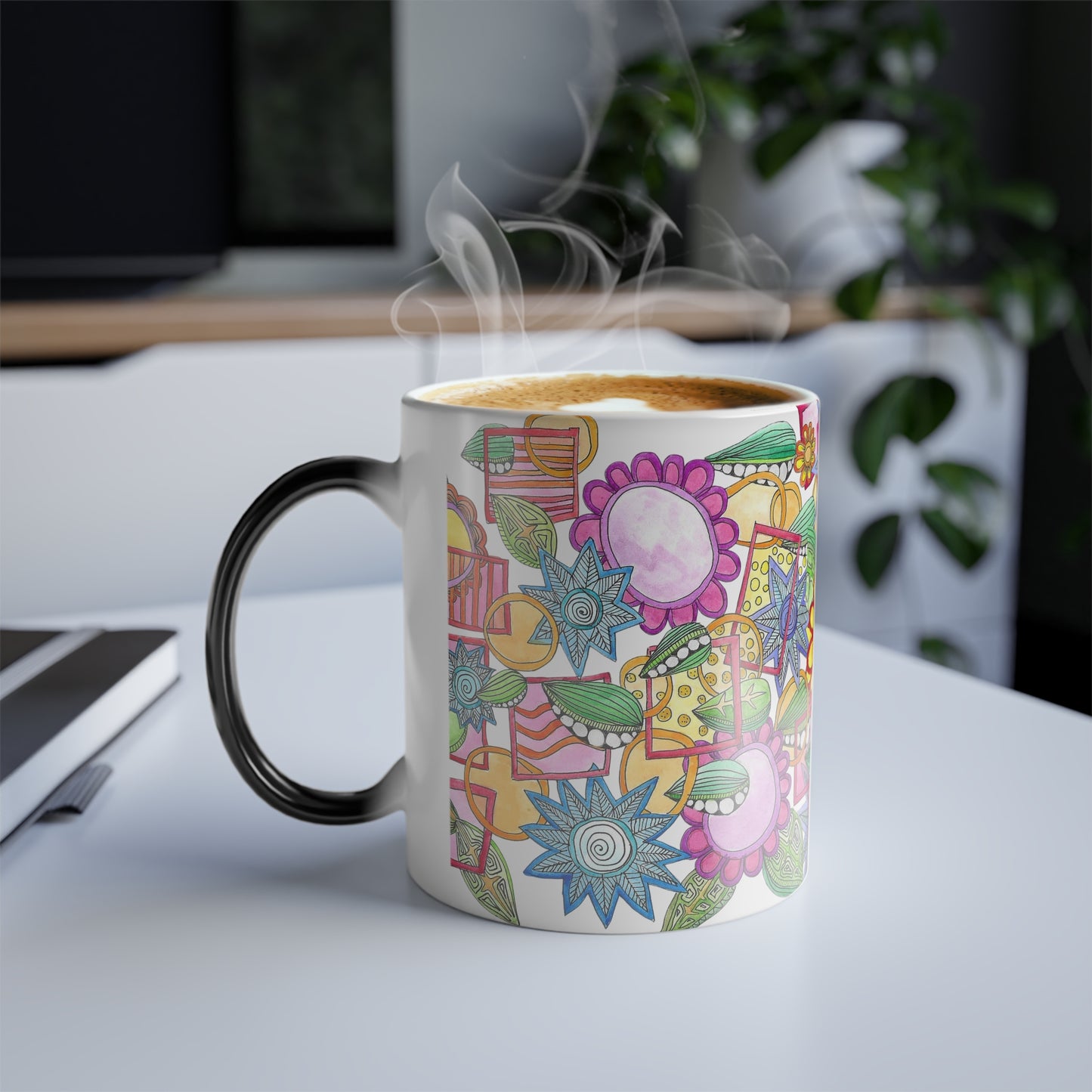 Color-Changing Floral Doodle Mug — 11oz Heat Reveal Mug