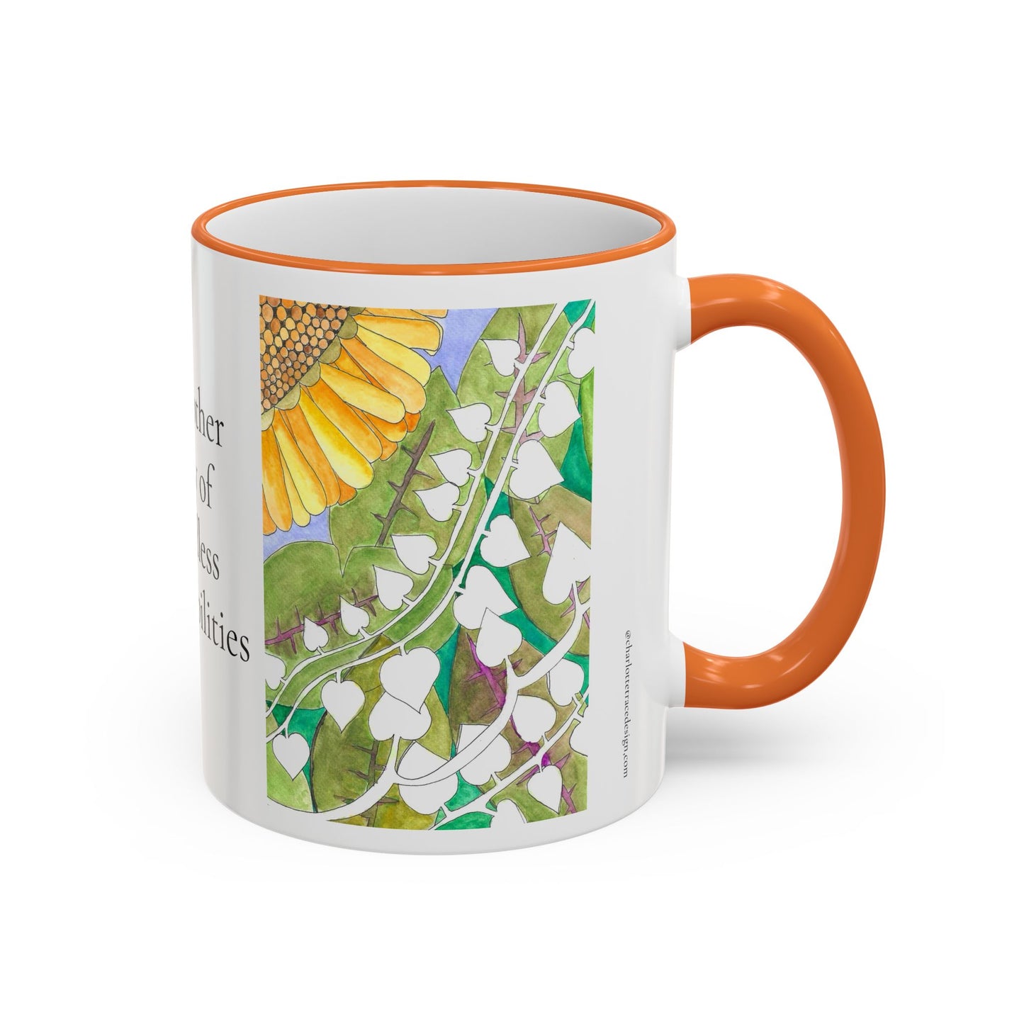 Inspirational Sunflower Accent Rim Mug — "Another day of endless possibilities" 11oz