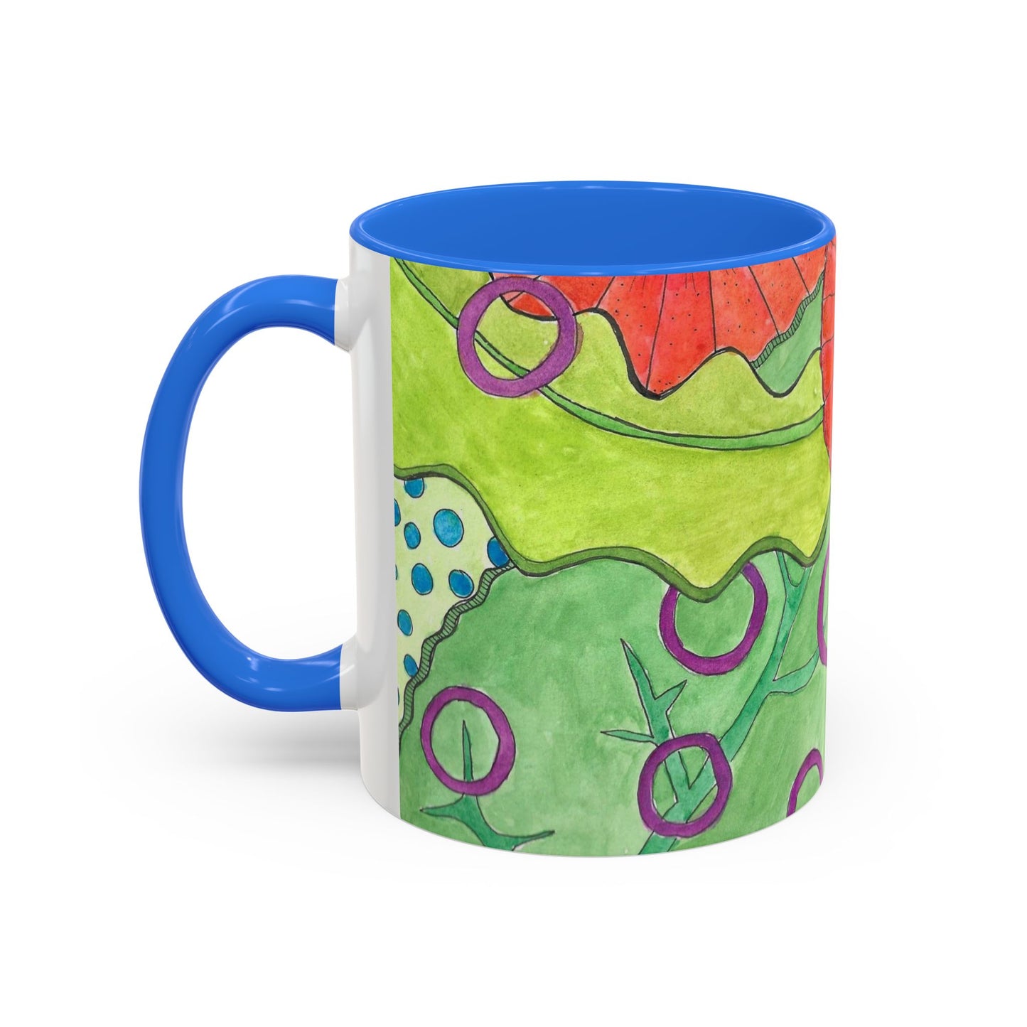 Floral Pop Art Mug — Bright Red Poppies on Green Background 11oz