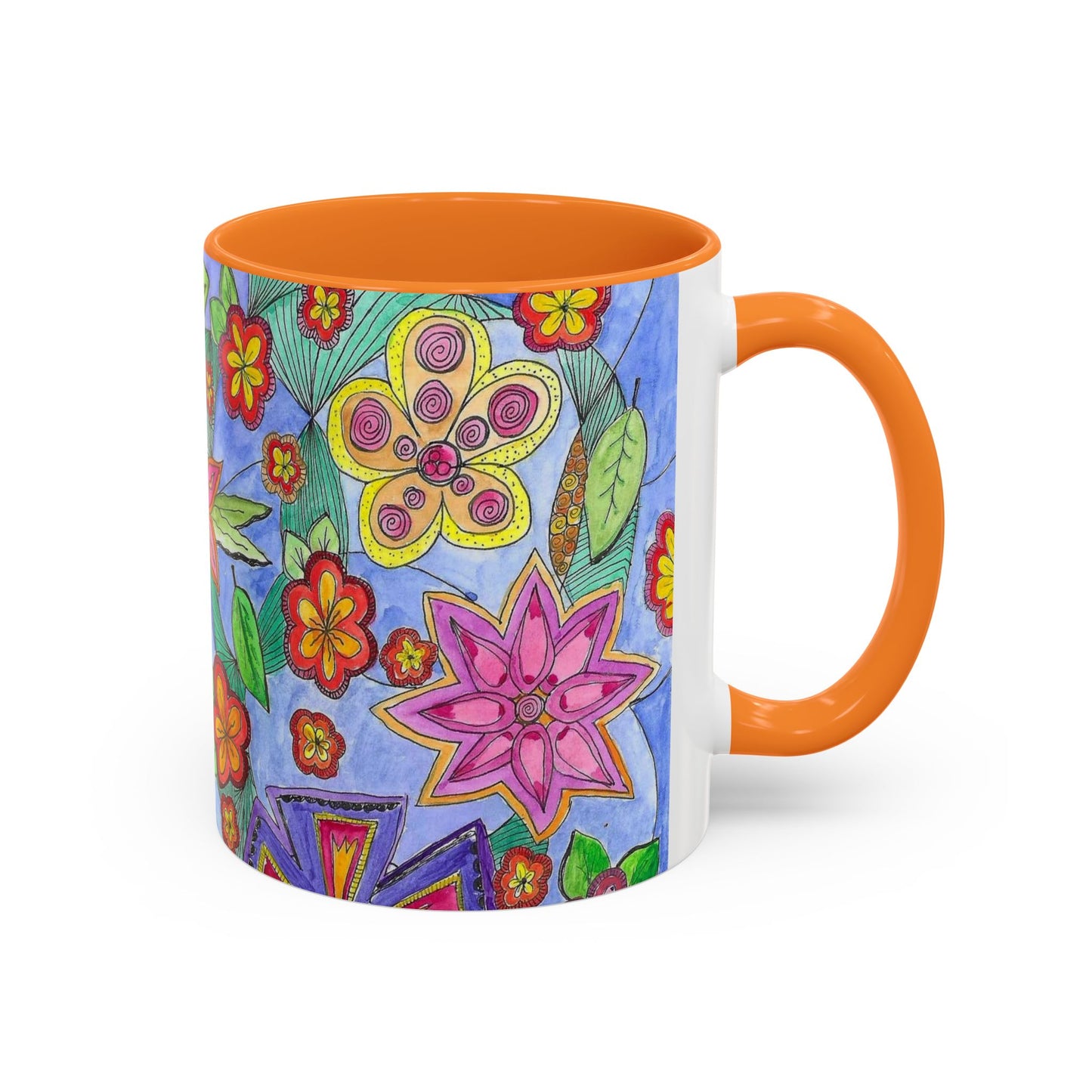 Floral Color burst Ceramic Mug  — Bright Hand-Drawn Flower Pattern