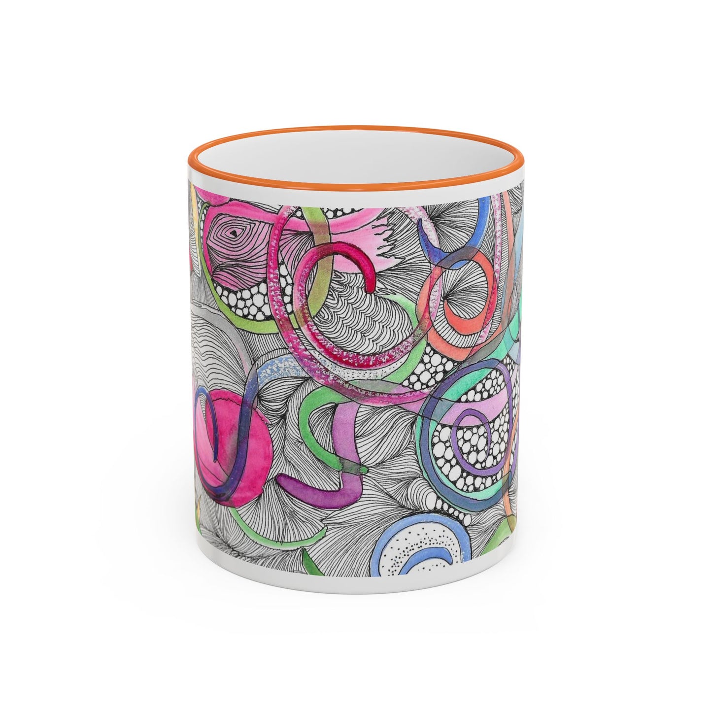 Abstract Colorful Swirls Accent Rim Mug — Artistic Floral Doodle Coffee Cup (11oz/15oz)