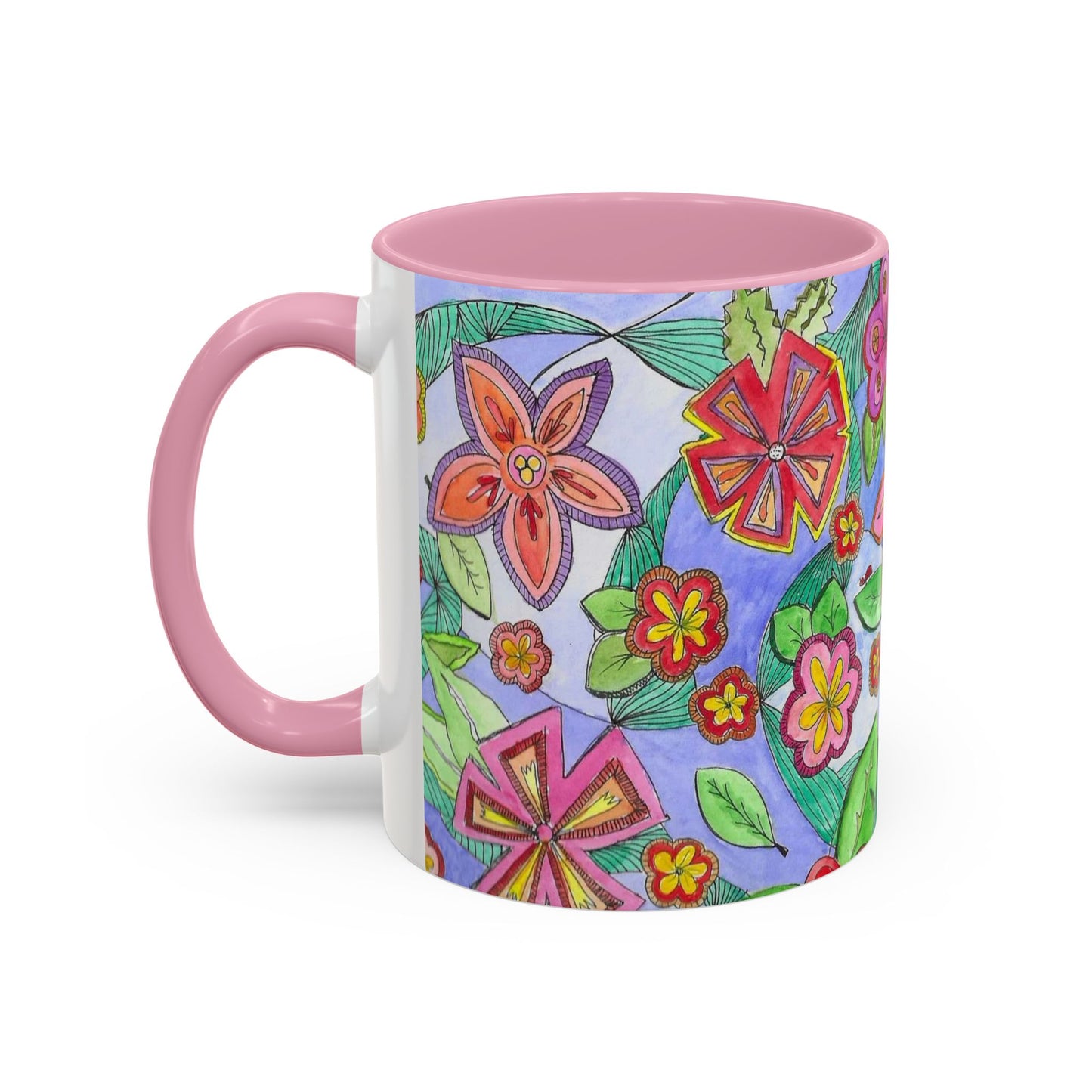 Floral Color burst Ceramic Mug  — Bright Hand-Drawn Flower Pattern