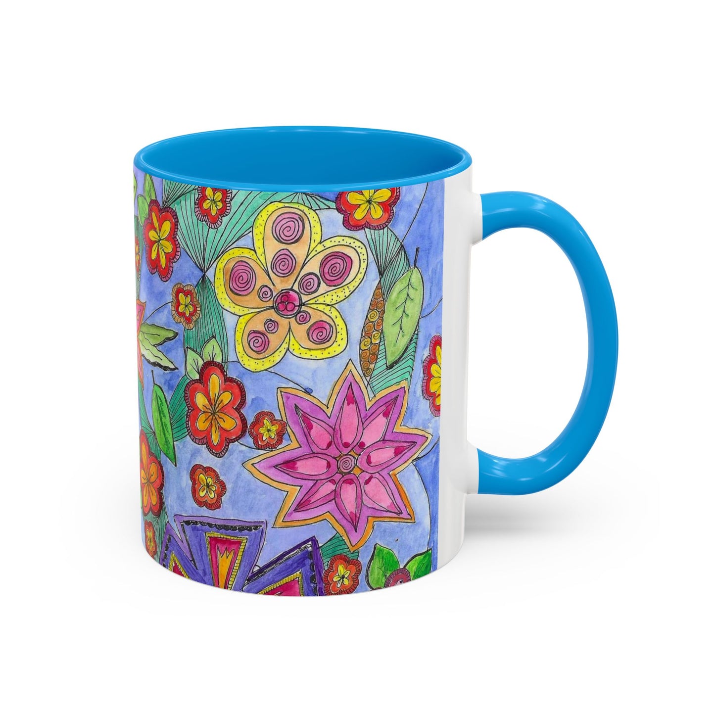 Floral Color burst Ceramic Mug  — Bright Hand-Drawn Flower Pattern