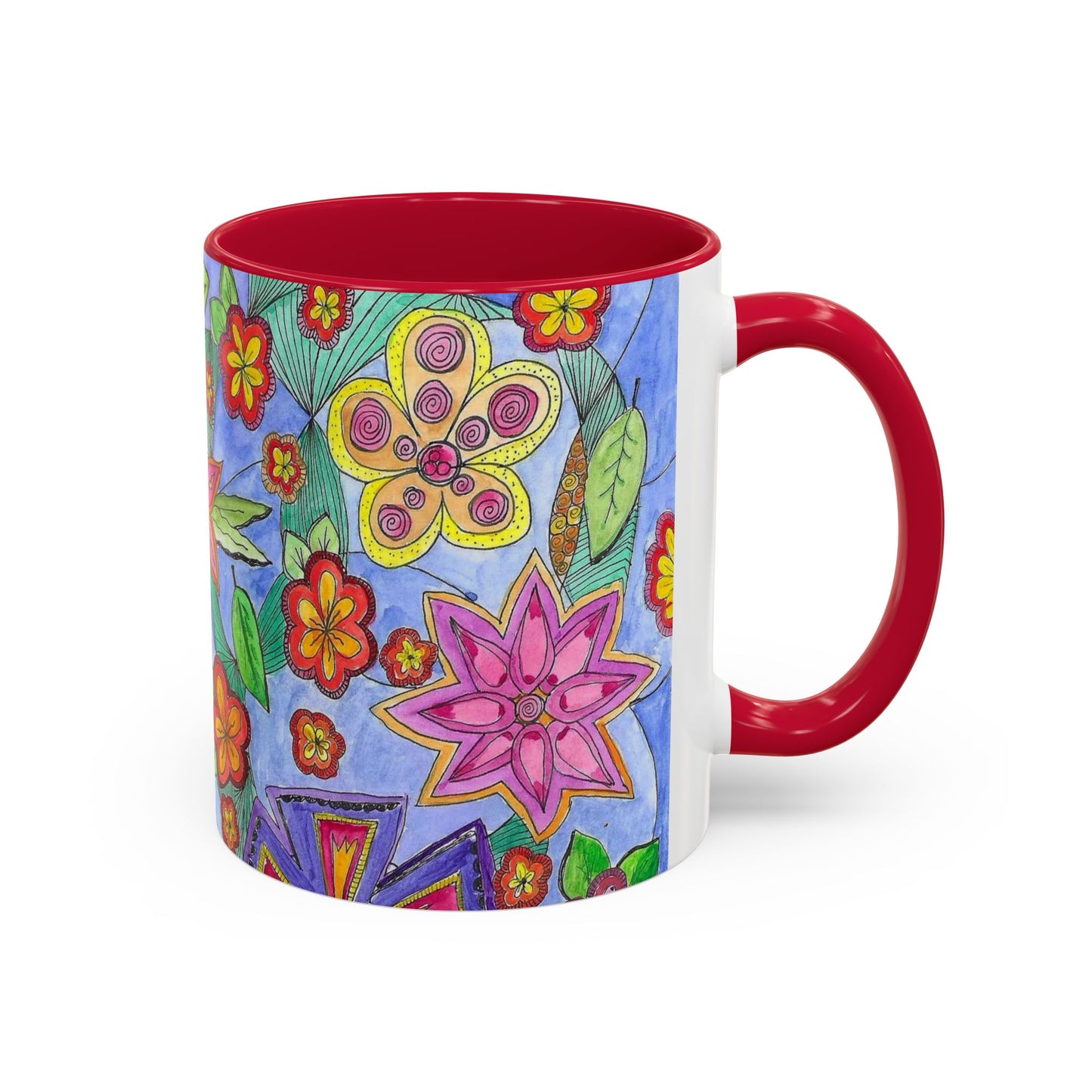 Floral Color burst Ceramic Mug  — Bright Hand-Drawn Flower Pattern