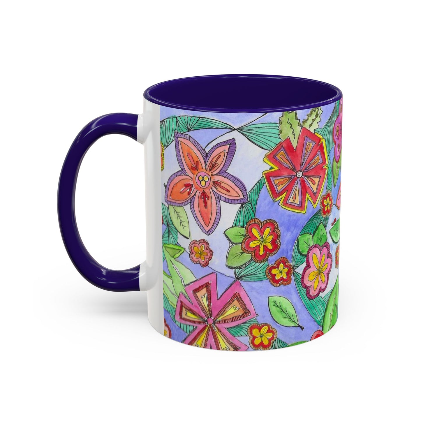 Floral Color burst Ceramic Mug  — Bright Hand-Drawn Flower Pattern