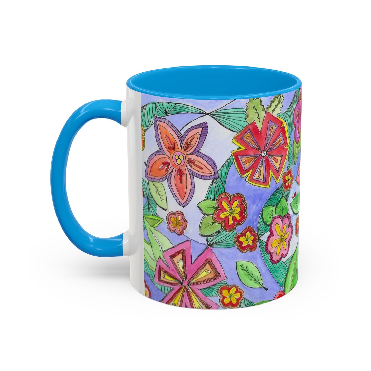 Floral Color burst Ceramic Mug  — Bright Hand-Drawn Flower Pattern