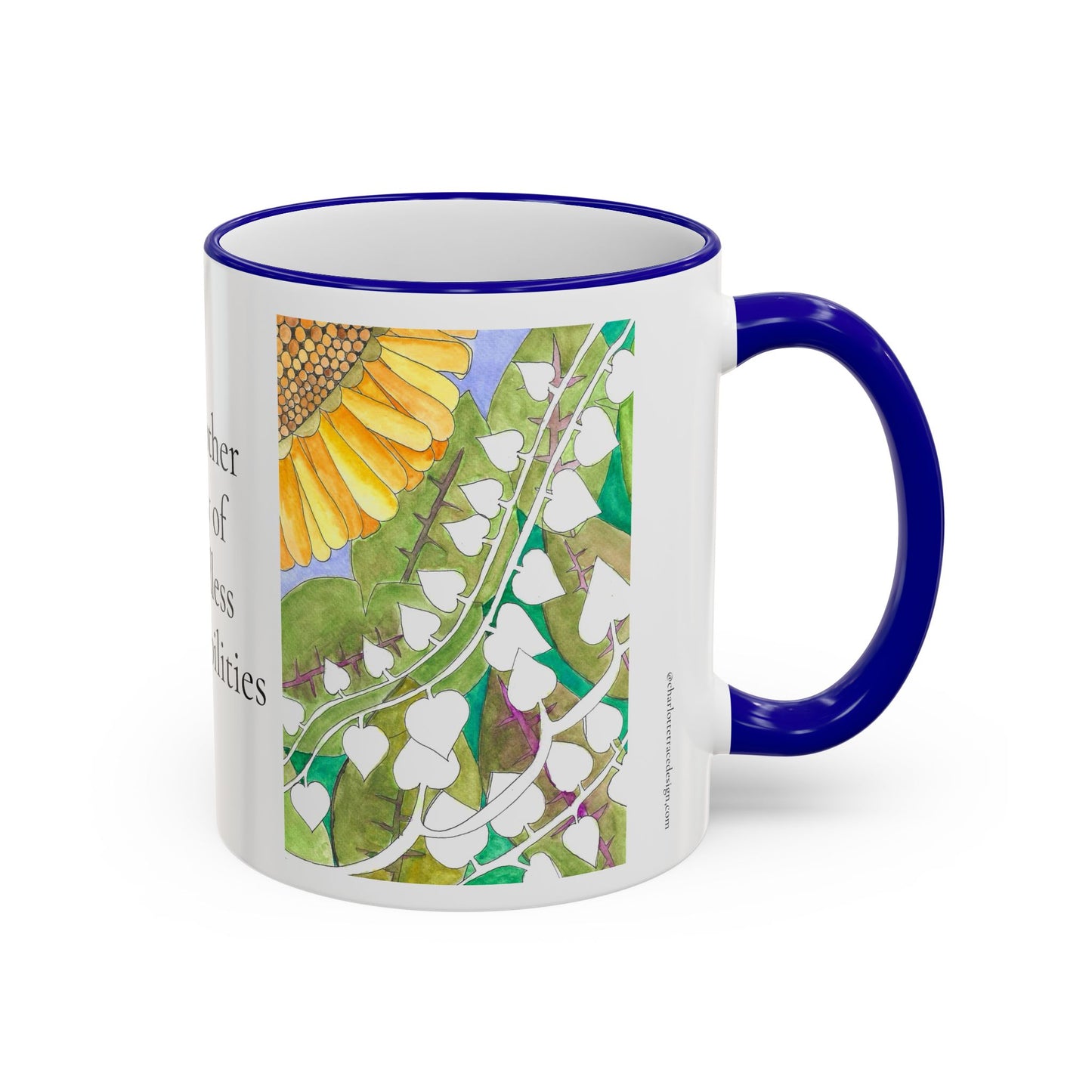 Inspirational Sunflower Accent Rim Mug — "Another day of endless possibilities" 11oz