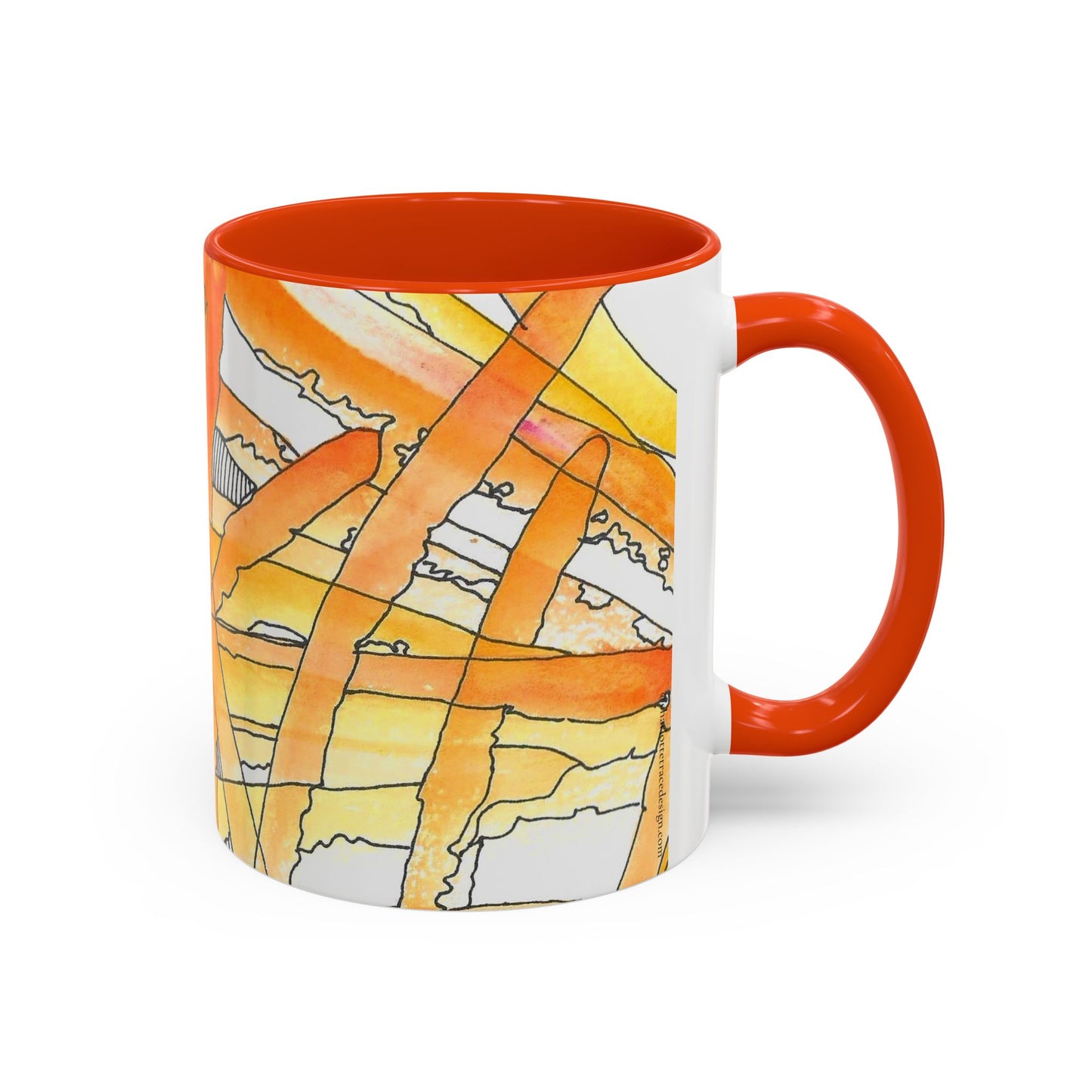 Abstract Orange Watercolor Mug — Vibrant Hand-Painted 11oz Ceramic Coffee Mug