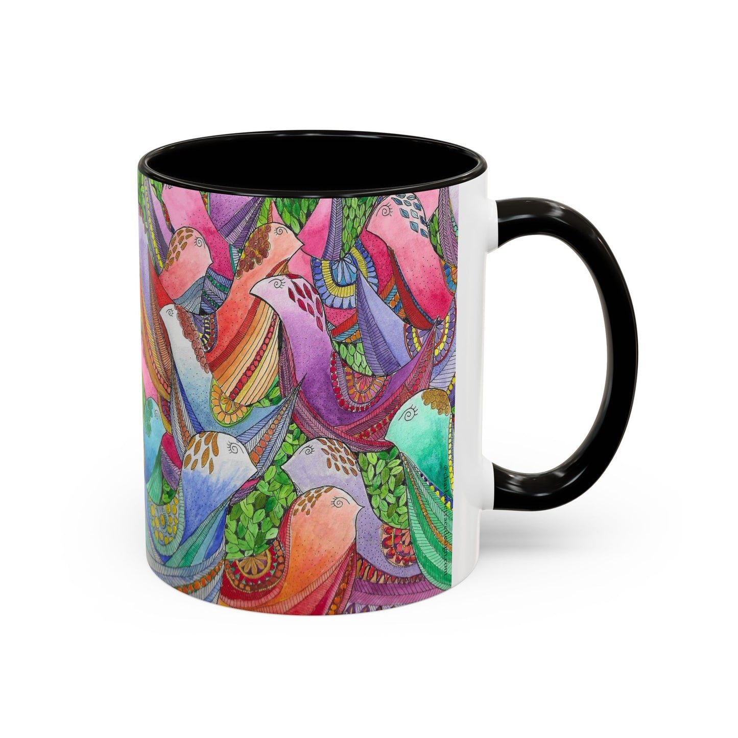 Colorful Pigeon Bird Mug — Vibrant Watercolor Bird Coffee Cup (11oz)