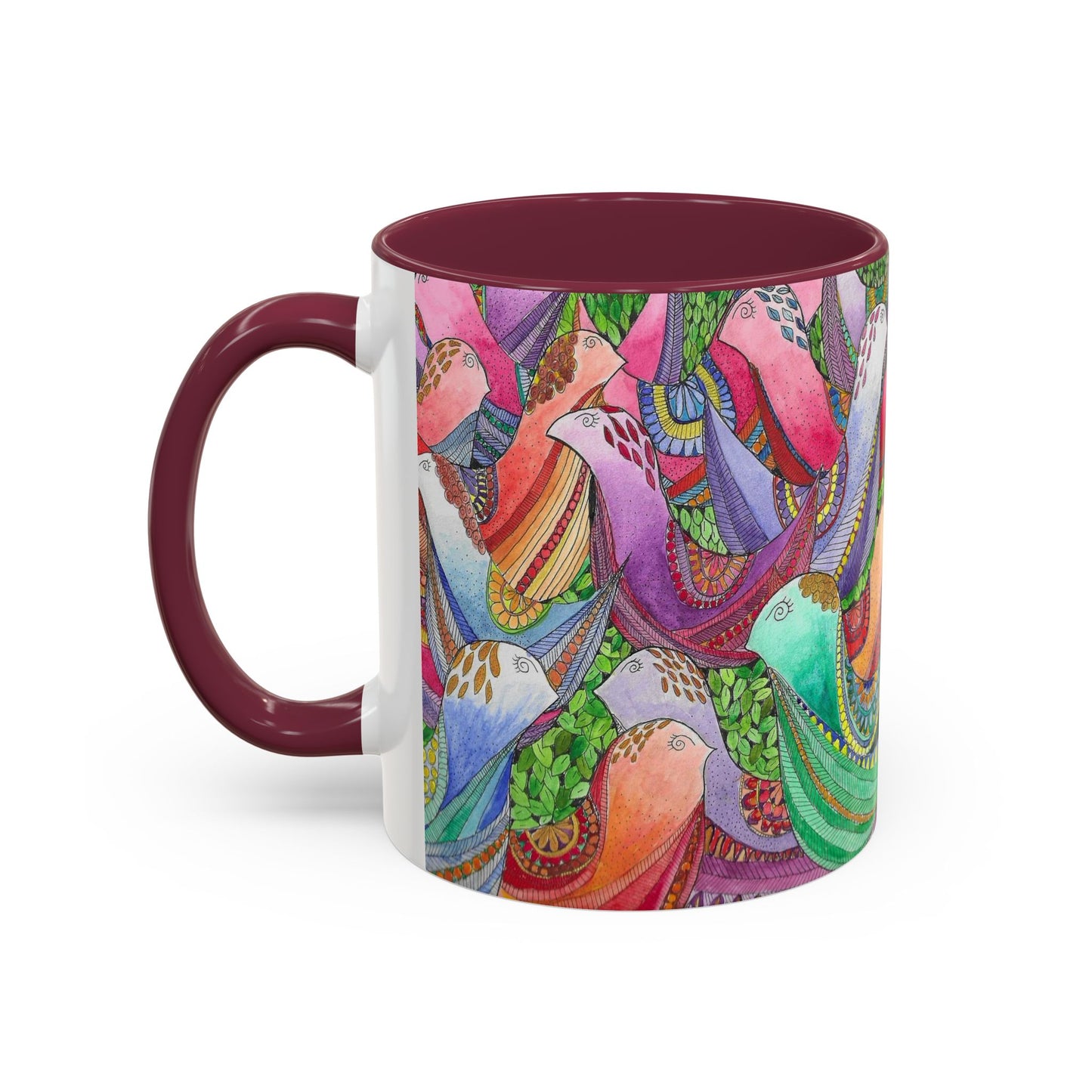 Colorful Pigeon Bird Mug — Vibrant Watercolor Bird Coffee Cup (11oz)