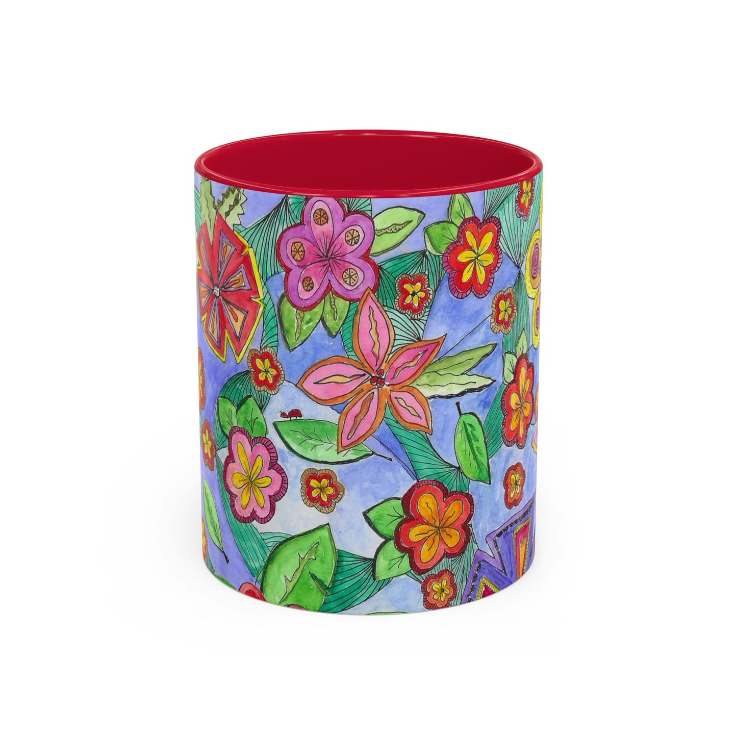 Floral Color burst Ceramic Mug  — Bright Hand-Drawn Flower Pattern