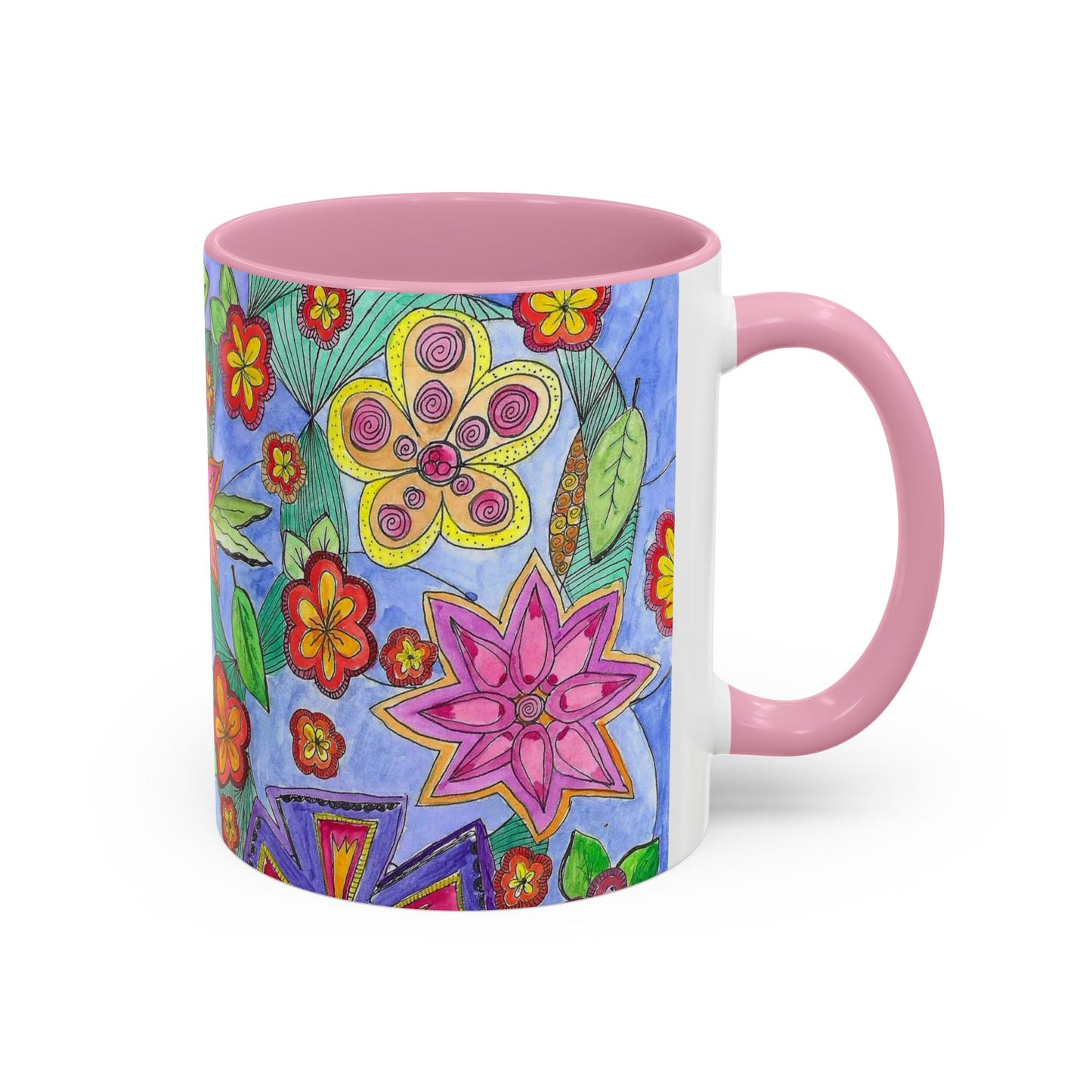 Floral Color burst Ceramic Mug  — Bright Hand-Drawn Flower Pattern