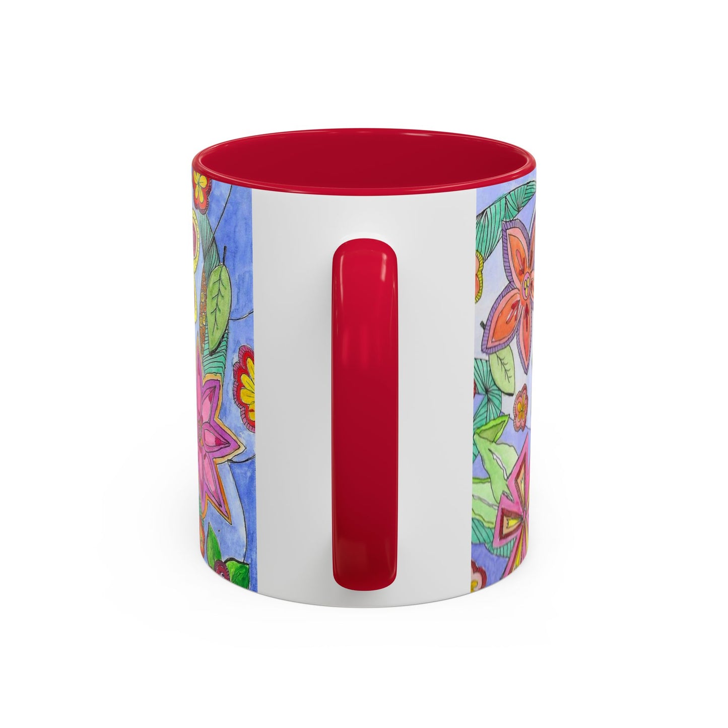 Floral Color burst Ceramic Mug  — Bright Hand-Drawn Flower Pattern