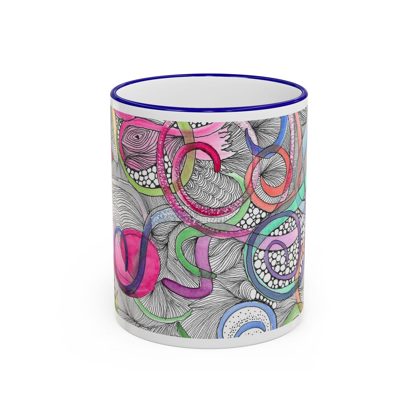 Abstract Colorful Swirls Accent Rim Mug — Artistic Floral Doodle Coffee Cup (11oz/15oz)