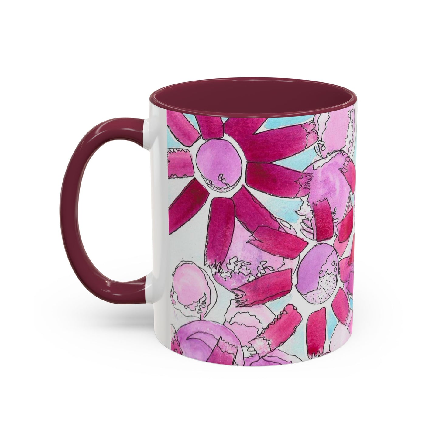 Pink Floral Watercolor Coffee Mug 11oz