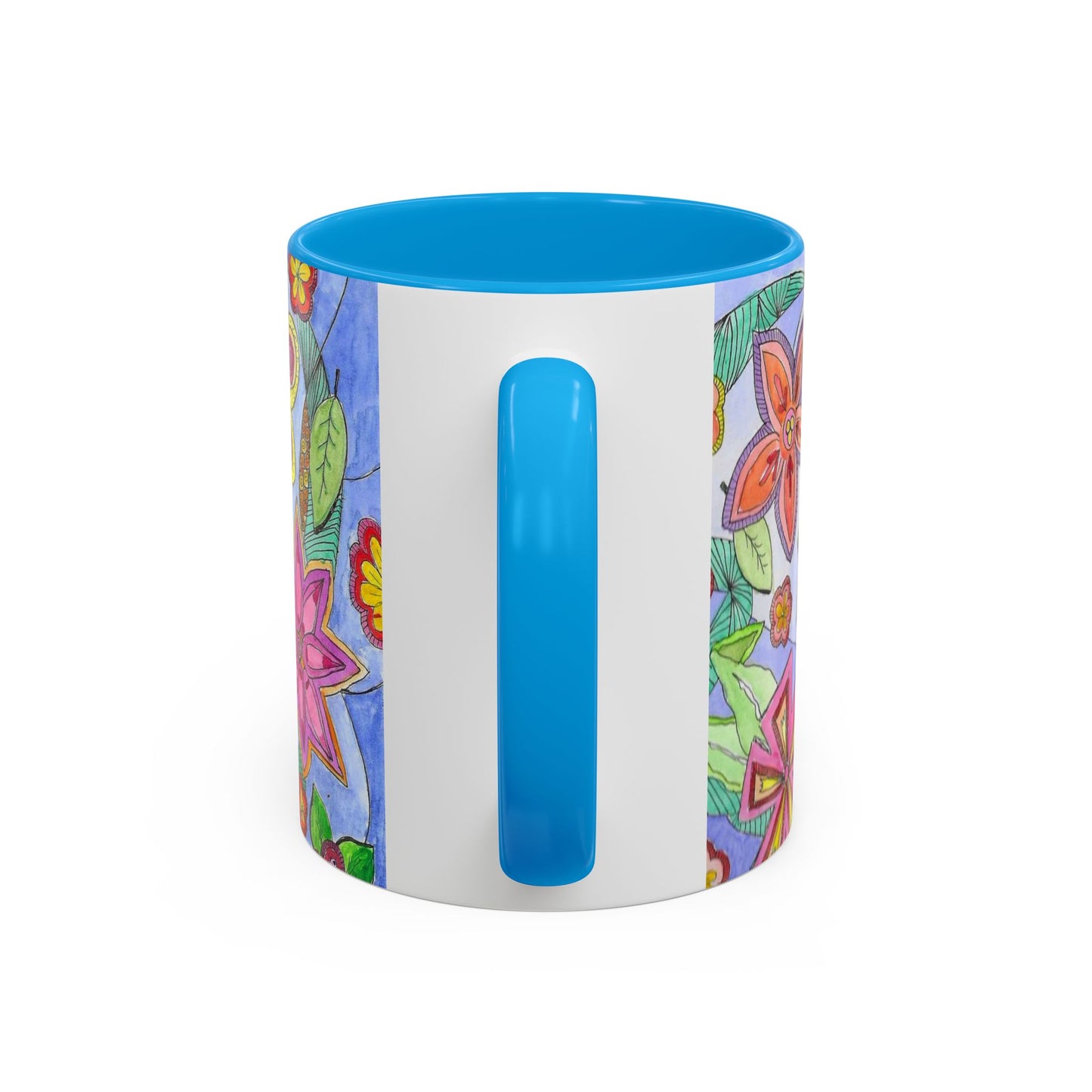 Floral Color burst Ceramic Mug  — Bright Hand-Drawn Flower Pattern