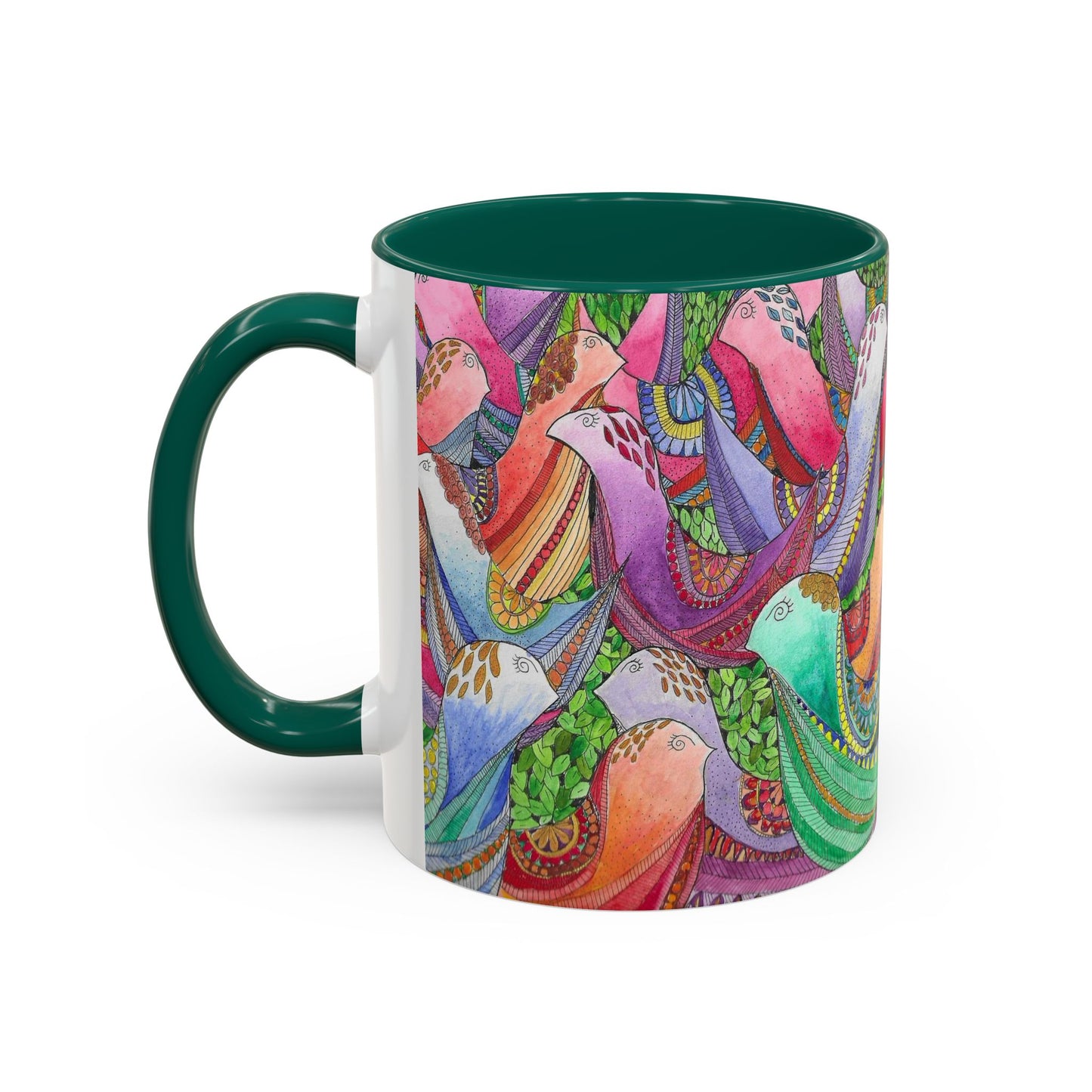 Colorful Pigeon Bird Mug — Vibrant Watercolor Bird Coffee Cup (11oz)