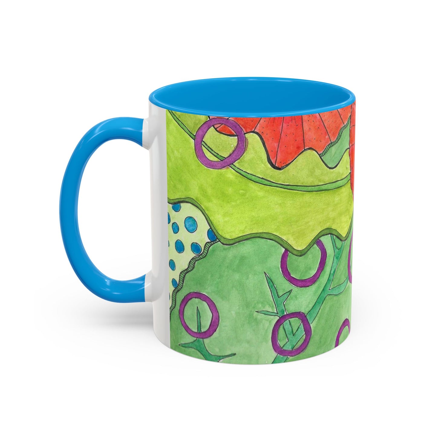 Floral Pop Art Mug — Bright Red Poppies on Green Background 11oz