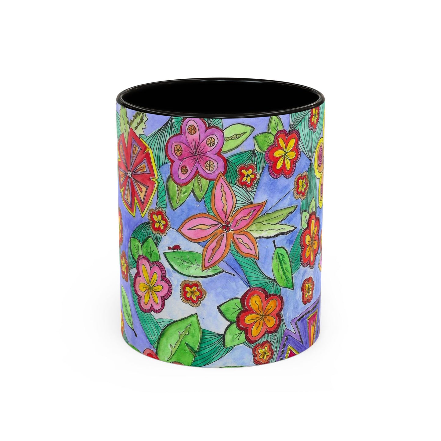 Floral Color burst Ceramic Mug  — Bright Hand-Drawn Flower Pattern