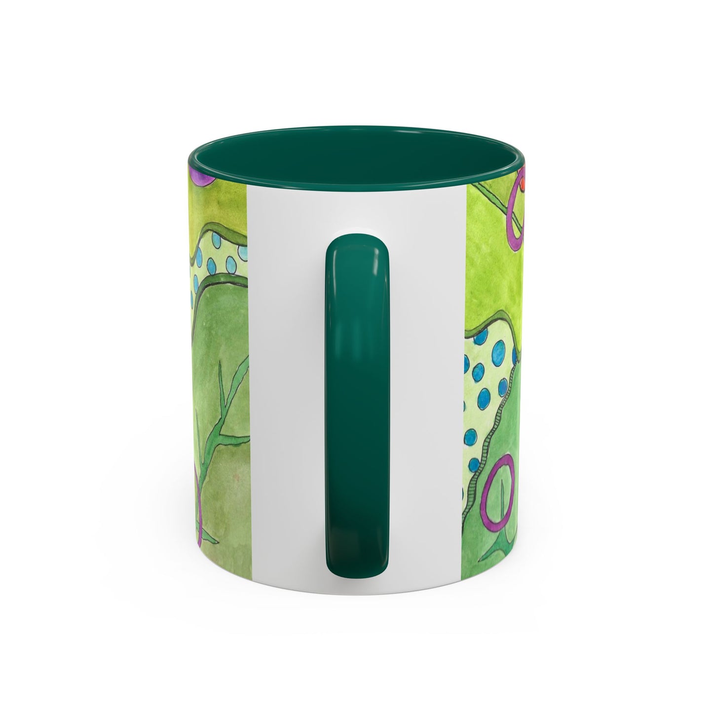Floral Pop Art Mug — Bright Red Poppies on Green Background 11oz